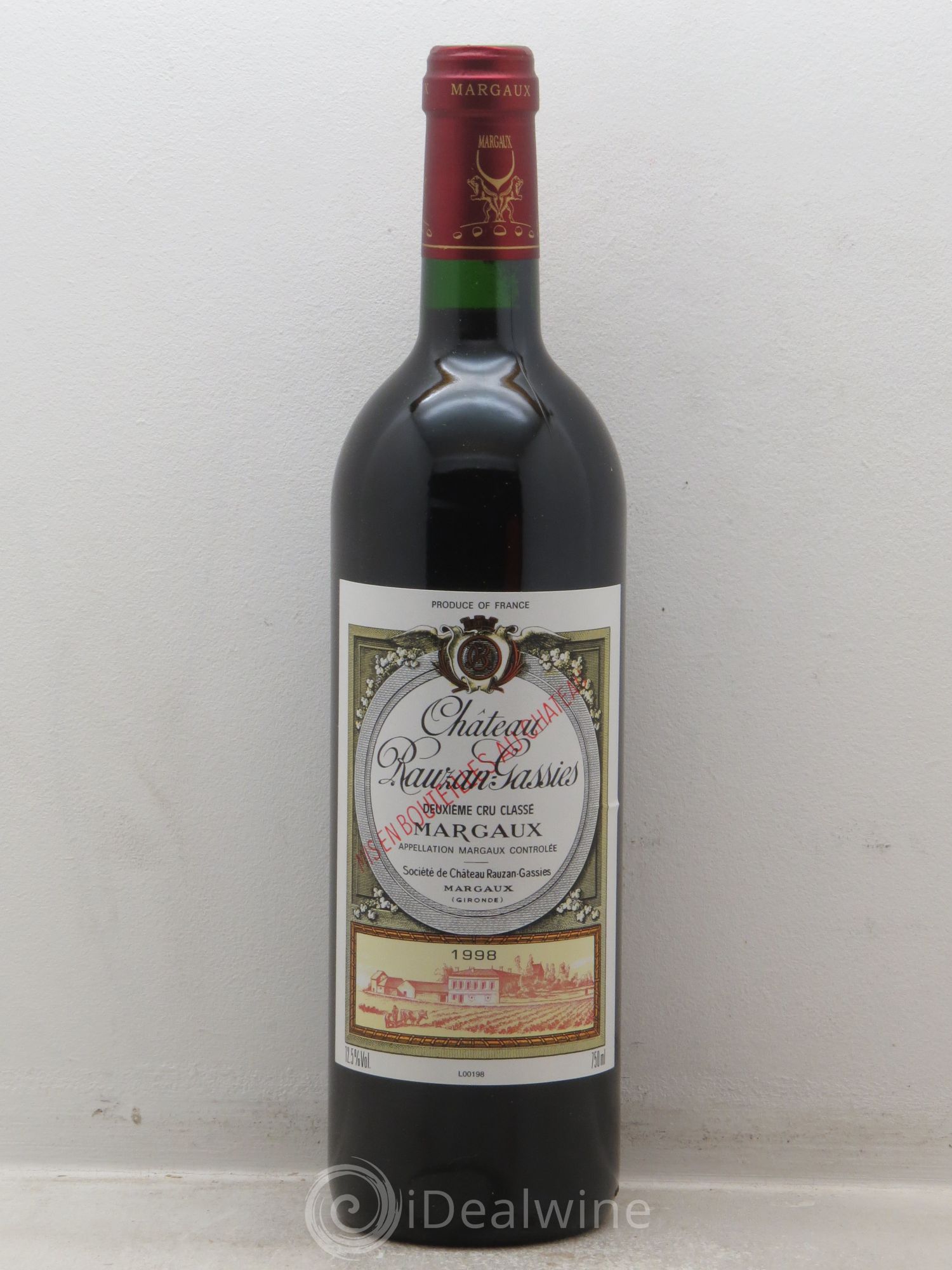 Château Rauzan-Gassies 2ème Grand Cru Classé 1998 - Lot de 12 bouteilles - 0