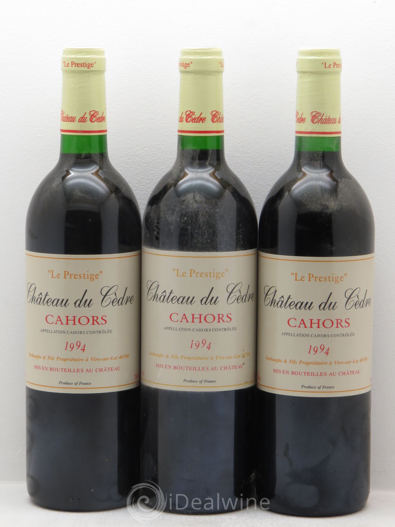 Cahors Château du Cèdre GC Pascal et Jean-Marc Verhaeghe Prestige 1994 - Lot de 3 bouteilles - 0
