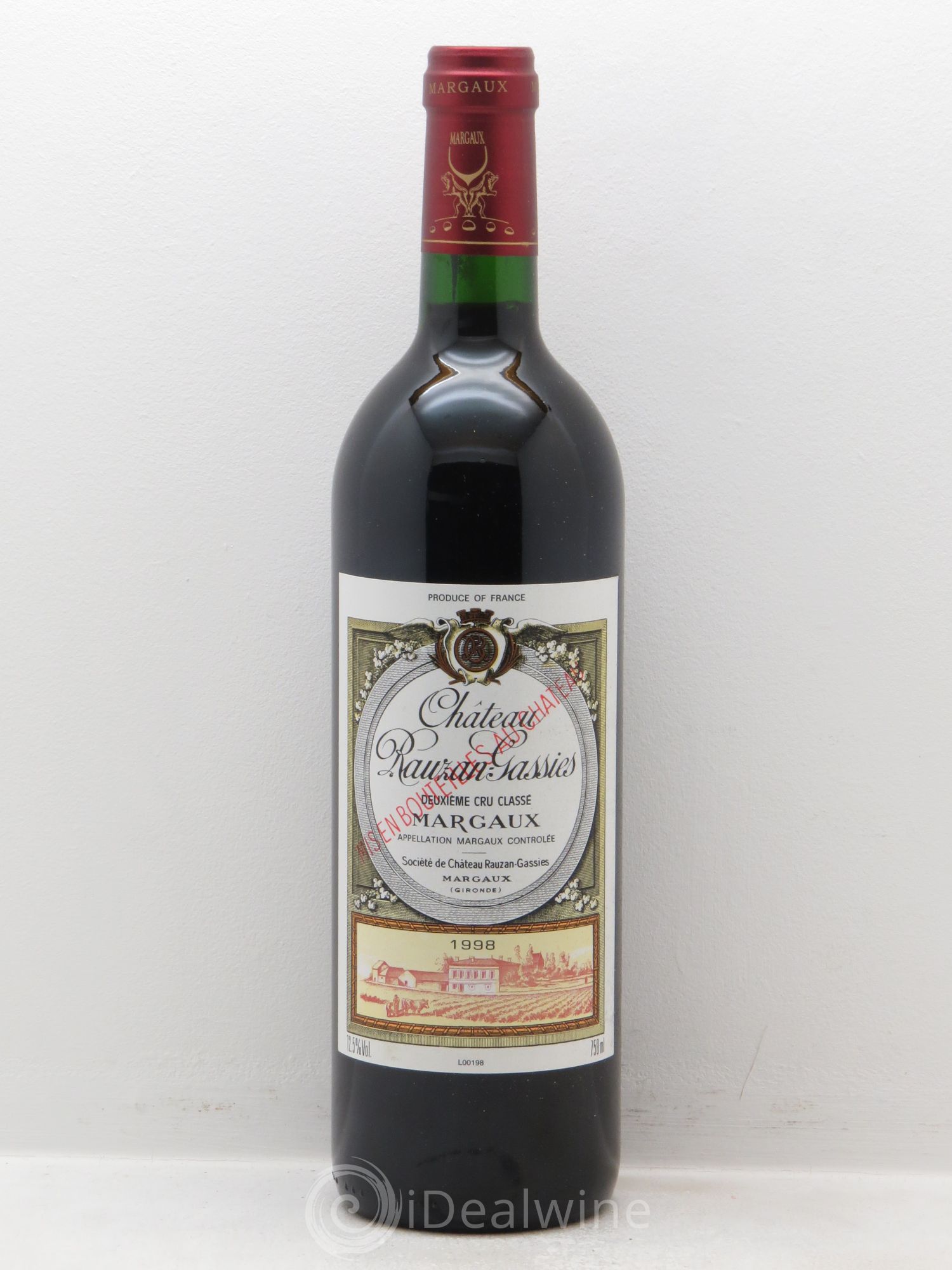 Château Rauzan-Gassies 2ème Grand Cru Classé 1998 - Lot de 12 bouteilles - 0