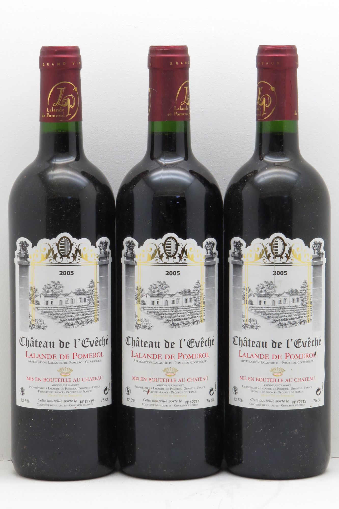 Bordeaux Château L'Eveche Lalande de Pomerol (sans prix de réserve - no reserve) 2005 - Posten von 3 Flaschen - 0