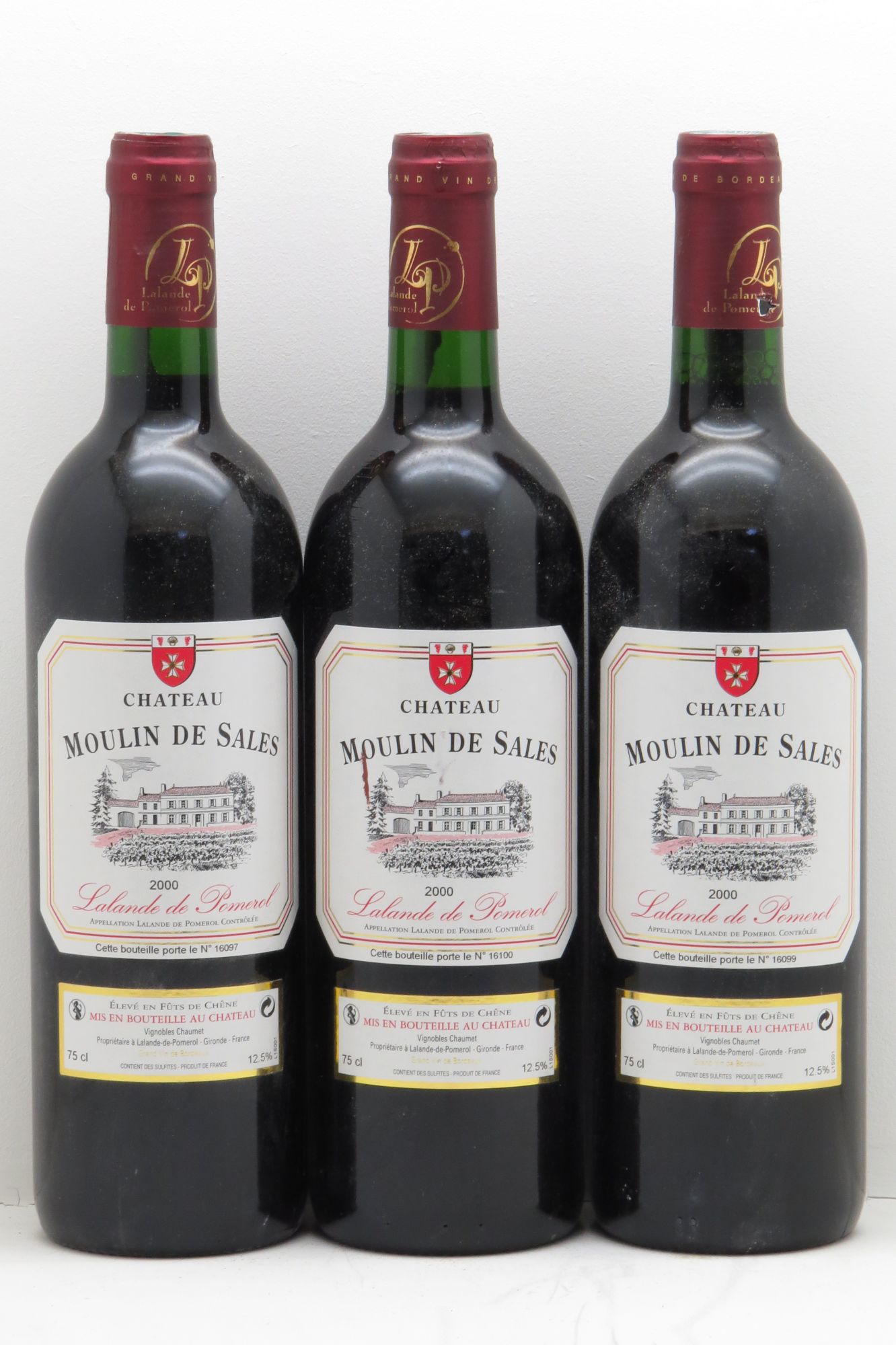 Bordeaux Moulin de Sales Lalande de Pomerol (sans prix de réserve - no reserve) 2000 - Posten von 3 Flaschen - 0