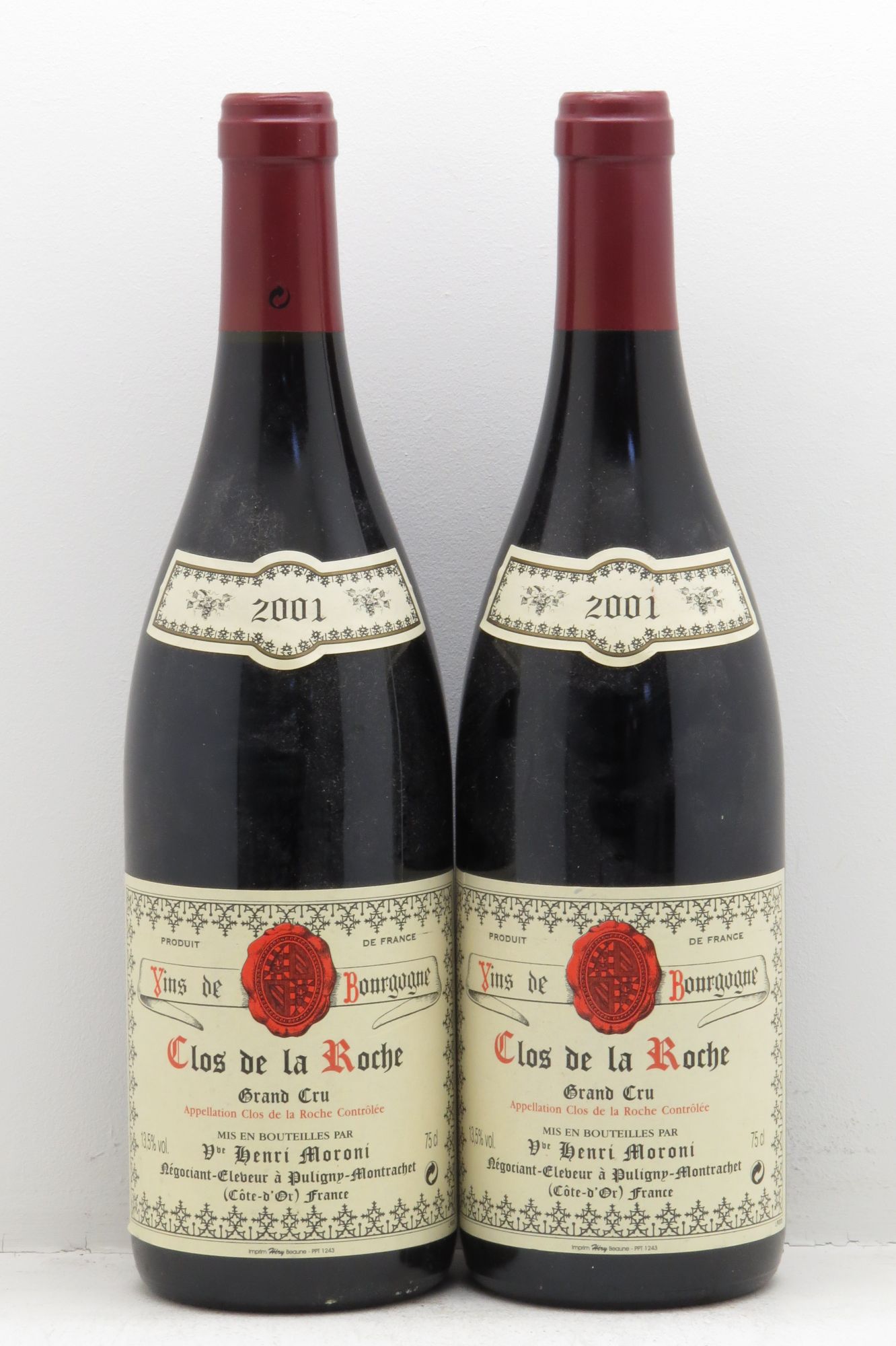 Clos de la Roche Grand Cru Veuve Henri Moroni (sans prix de reserve - no reserve) 2001 - Posten von 2 Flaschen - 0