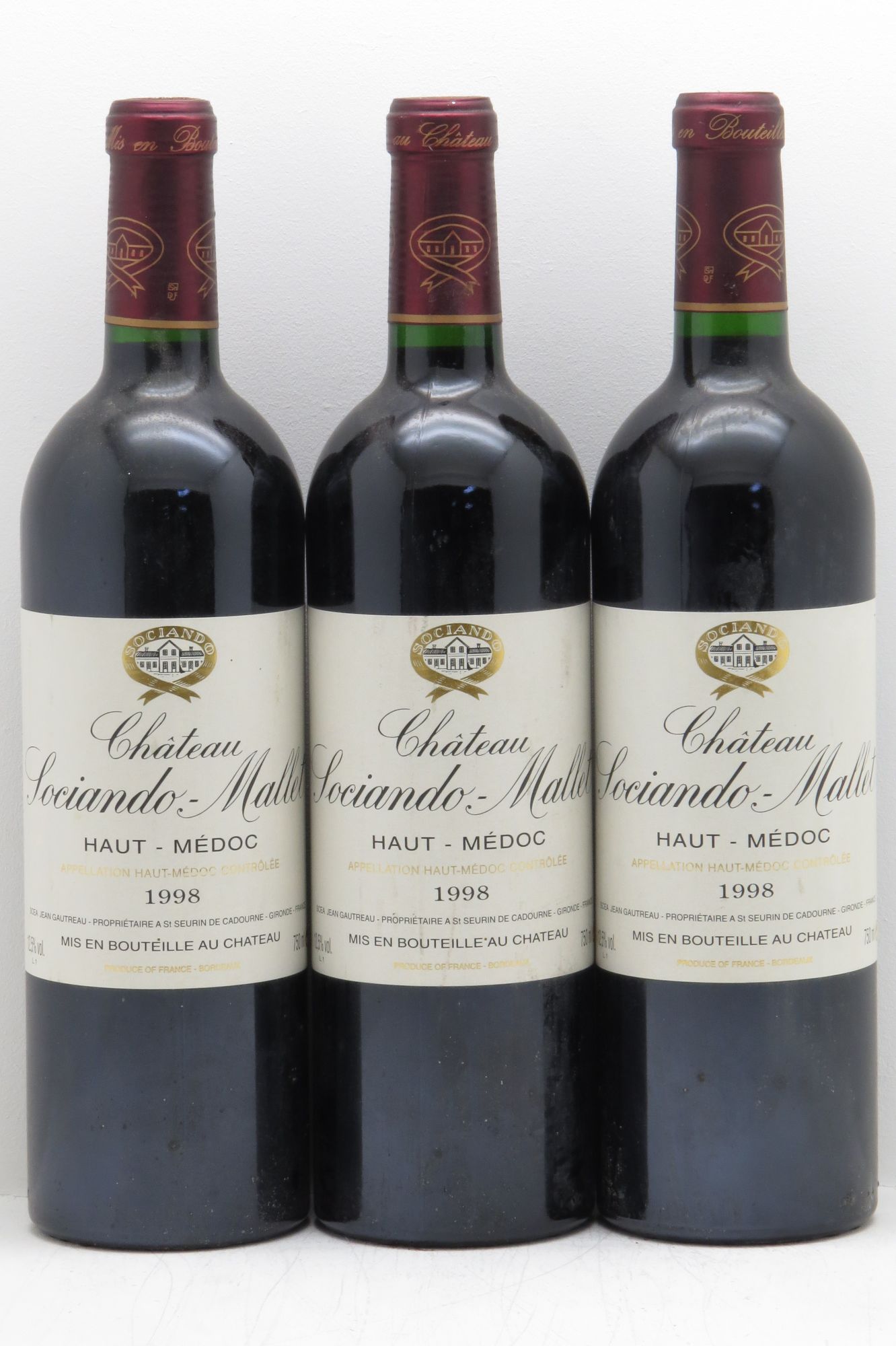 Château Sociando Mallet null 1998 - Lot of 3 bottles - 0