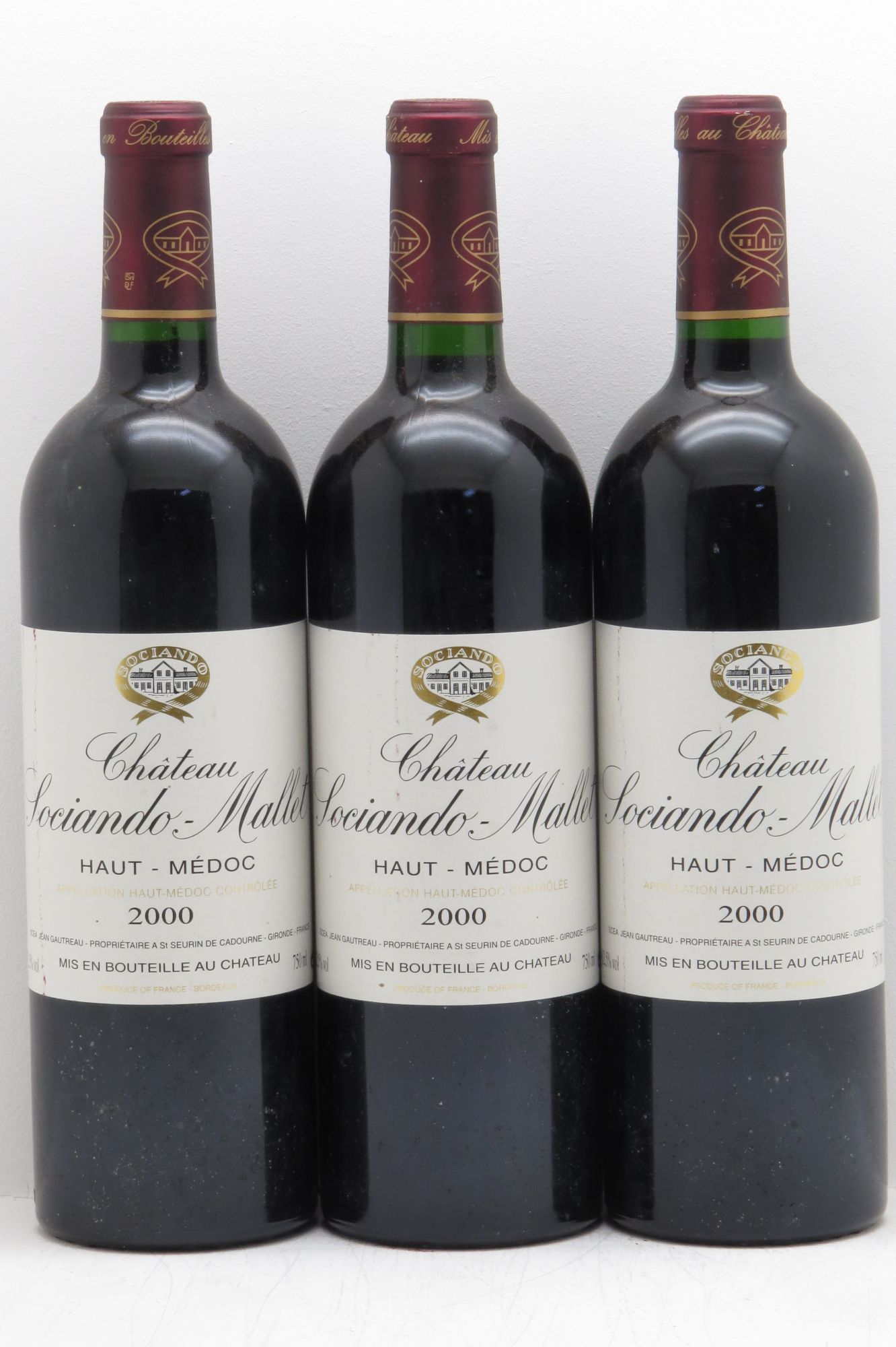 Château Sociando Mallet 2000 - Lot de 3 bouteilles - 0