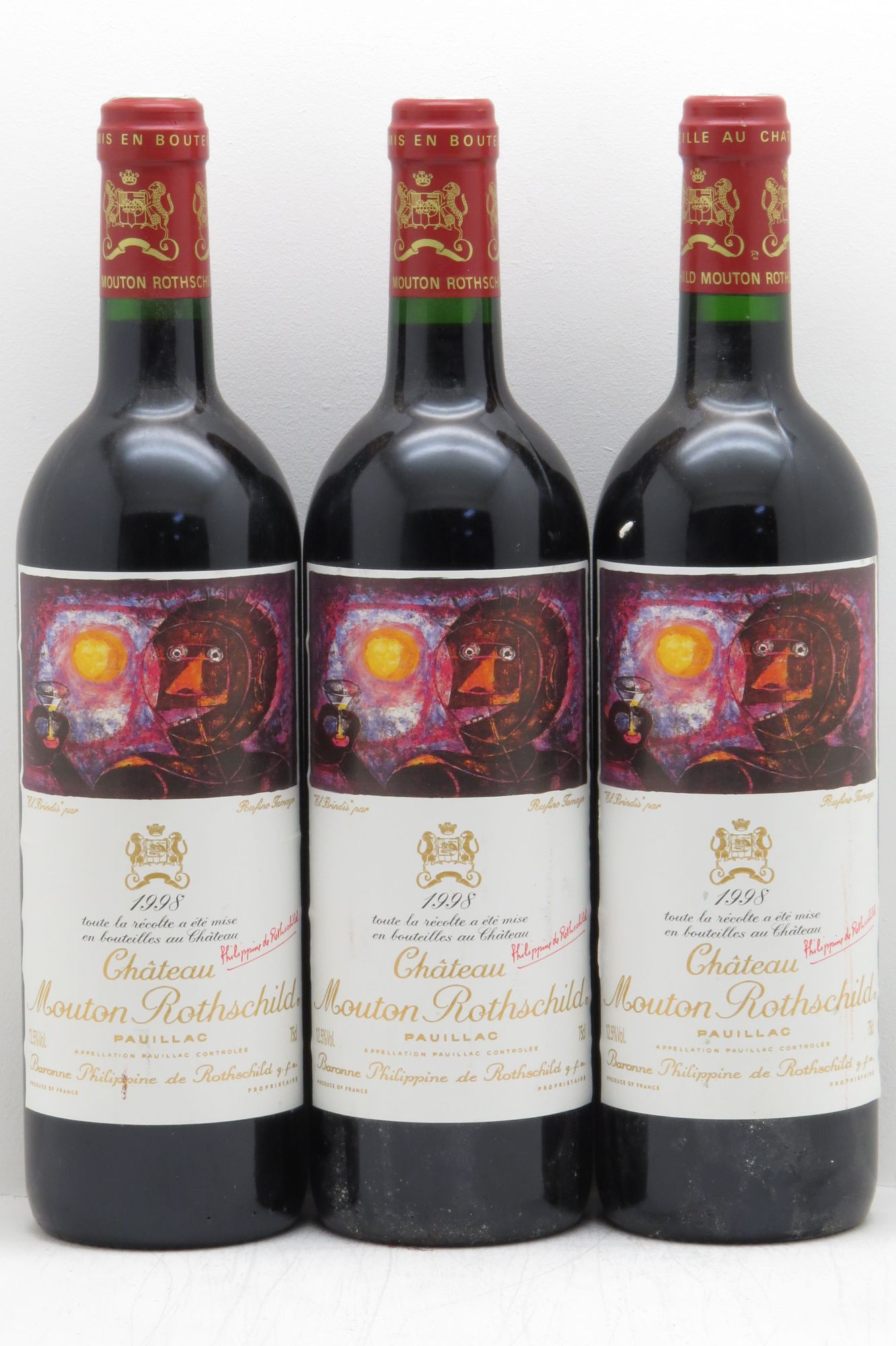 Château Mouton Rothschild 1er Grand Cru Classé 1998 - Lot de 3 bouteilles - 0