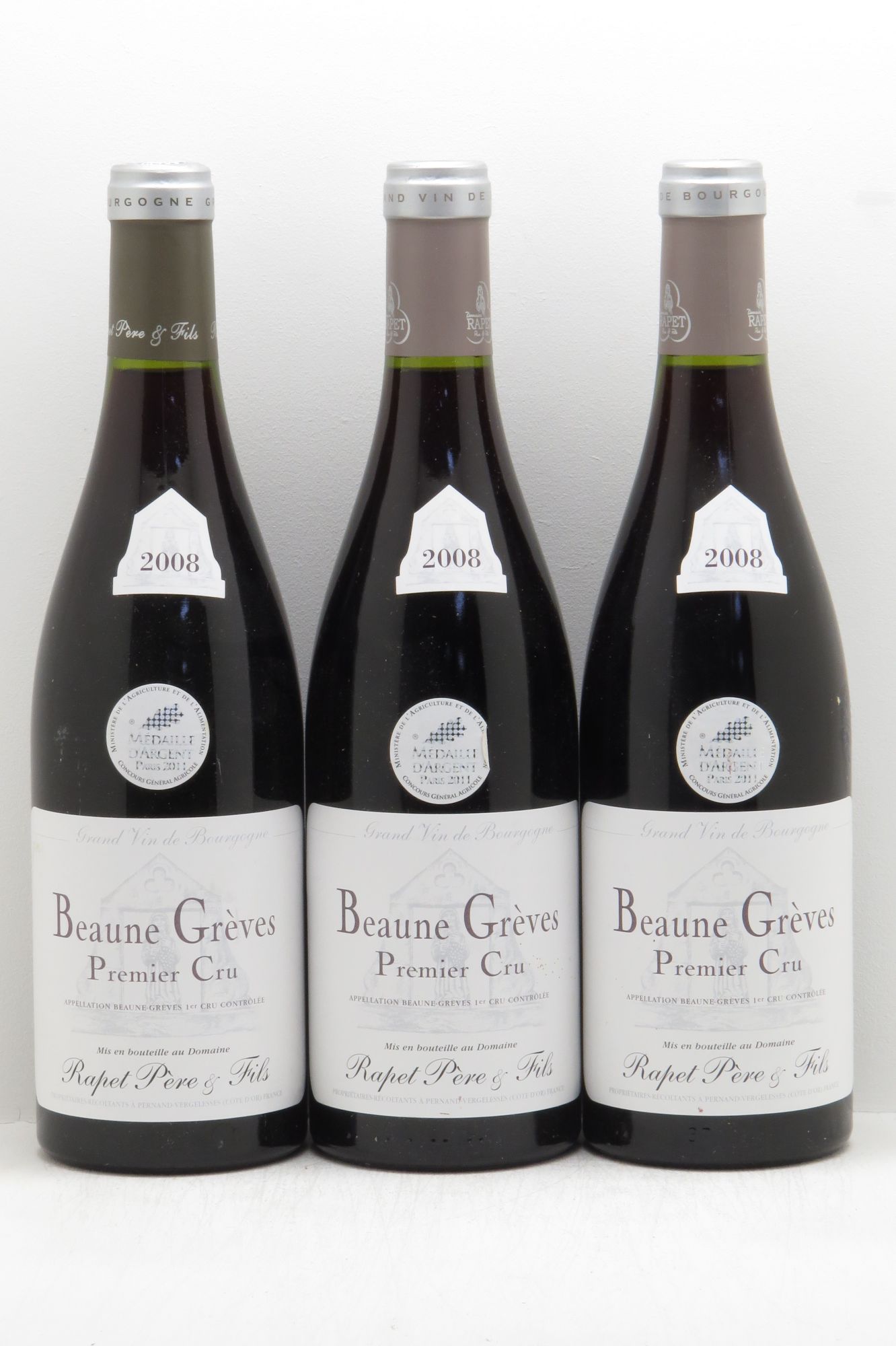 Beaune 1er Cru Domaine Rapet (sans prix de réserve - no reserve) 2008 - Posten von 3 Flaschen - 0