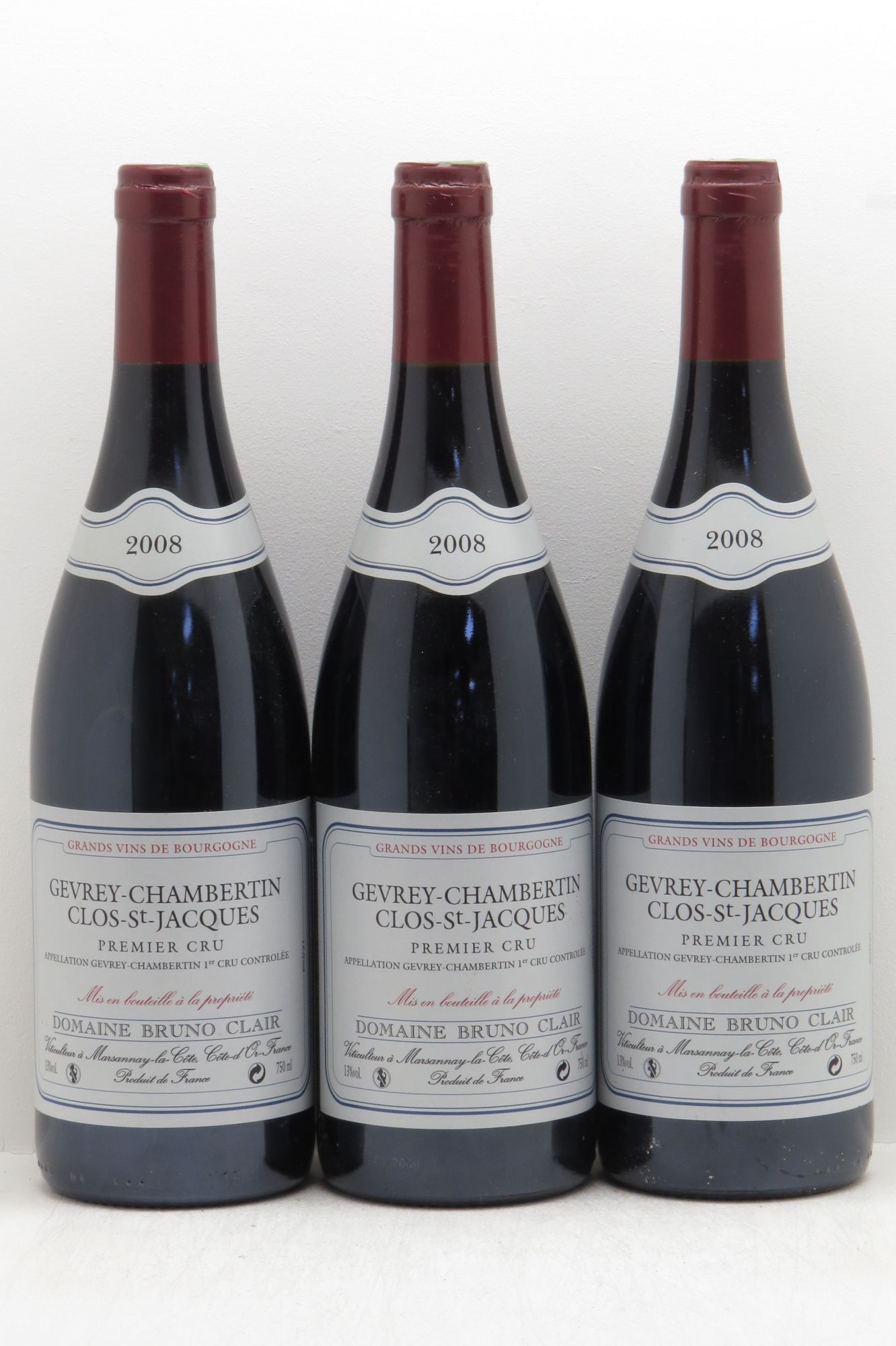 Gevrey-Chambertin 1er Cru Clos Saint-Jacques Bruno Clair (Domaine) 2008 - Lot de 3 bouteilles - 0