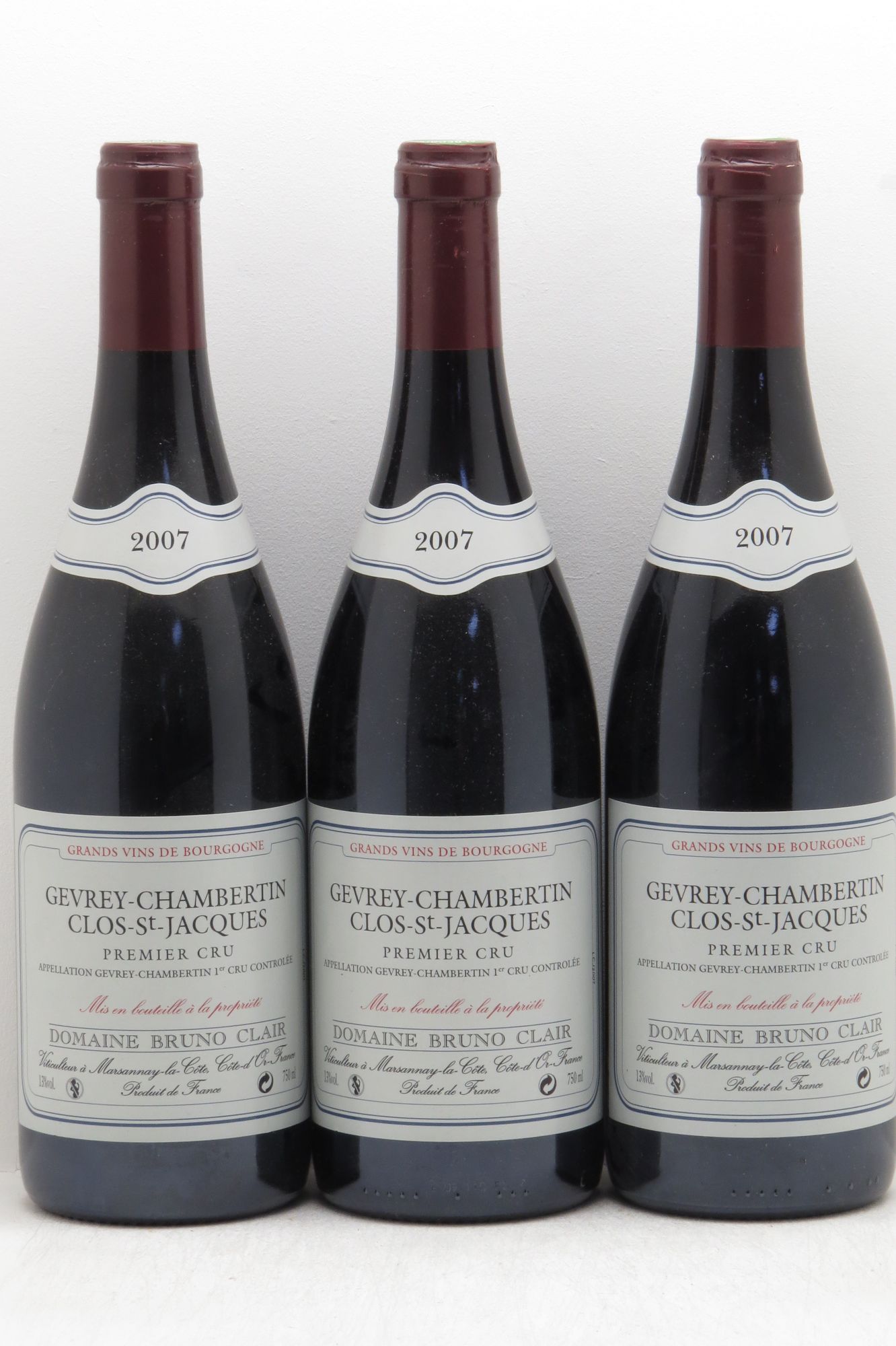Gevrey-Chambertin 1er Cru Clos Saint-Jacques Bruno Clair (Domaine) 2007 - Lot de 3 bouteilles - 0