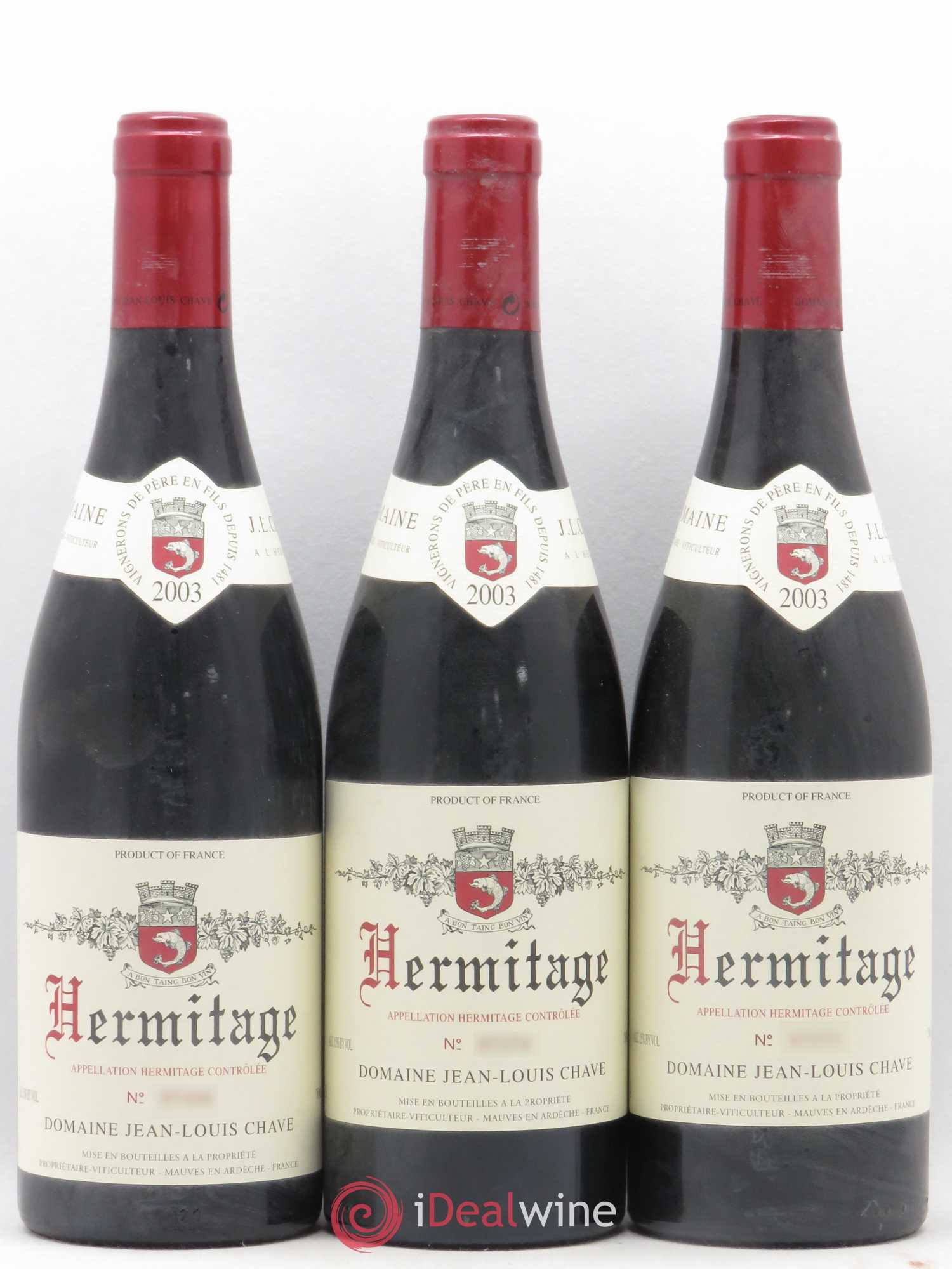 Hermitage Jean-Louis Chave 2003 - Lot de 3 bouteilles - 0