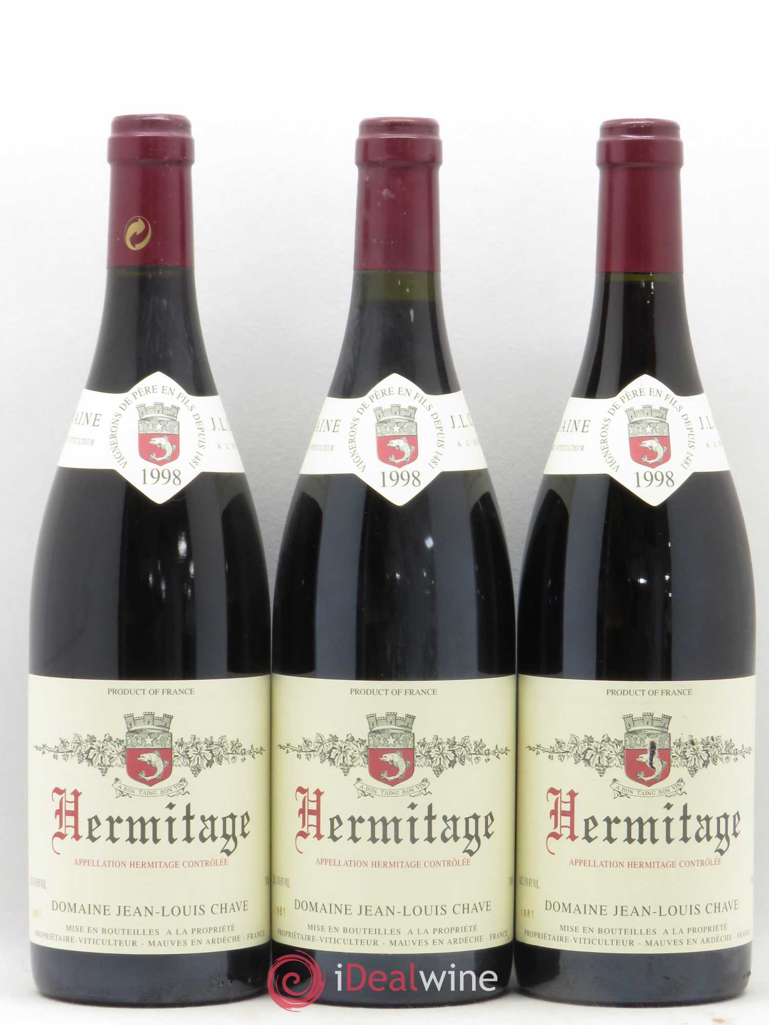 Hermitage Jean-Louis Chave 1998 - Lot de 3 bouteilles - 0