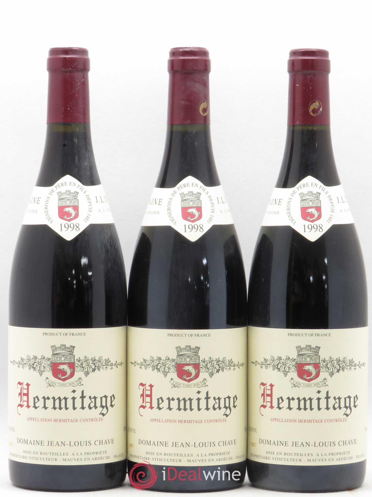 Hermitage Jean-Louis Chave 1998 - Lot de 3 bouteilles - 0
