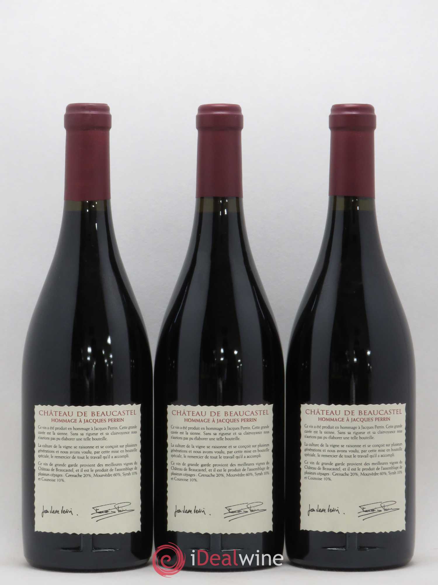 Châteauneuf-du-Pape Château de Beaucastel Hommage à Jacques Perrin Famille Perrin 2001 - Lot de 3 bouteilles - 1