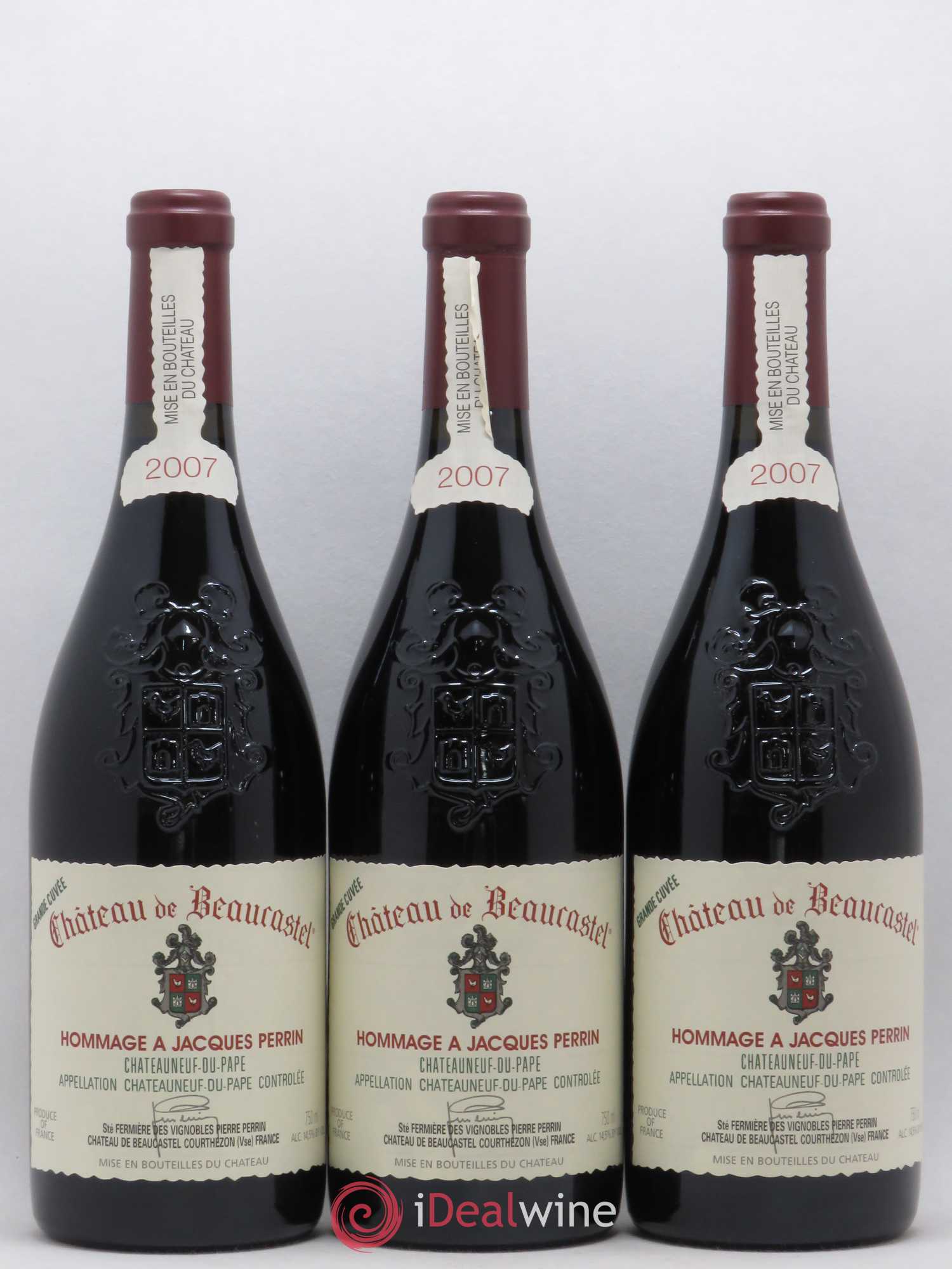 Châteauneuf-du-Pape Château de Beaucastel Hommage à Jacques Perrin Famille Perrin 2007 - Lot de 3 bouteilles - 0