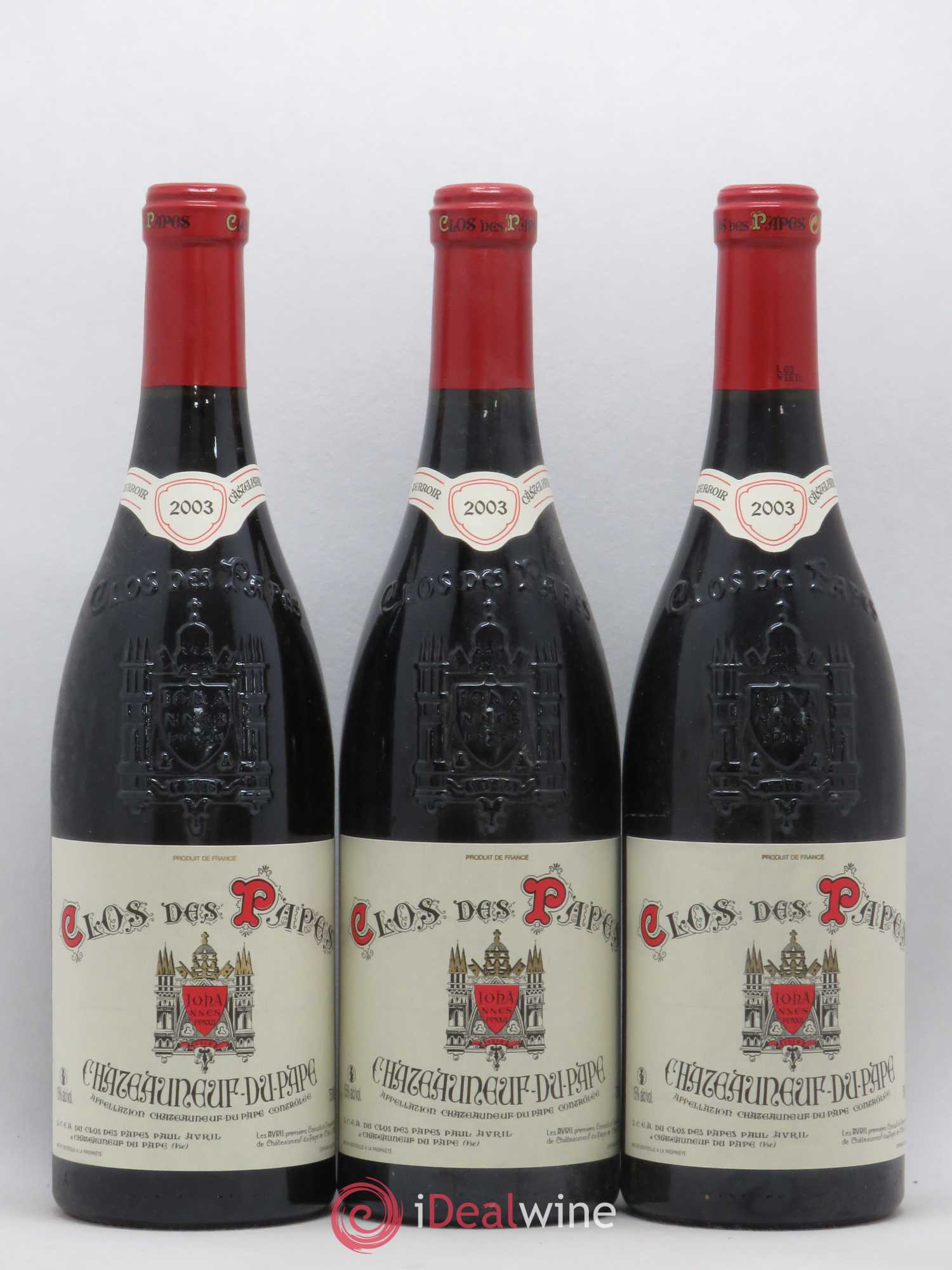 Châteauneuf-du-Pape Clos des Papes - Paul Avril 2003 - Lot de 3 bouteilles - 0