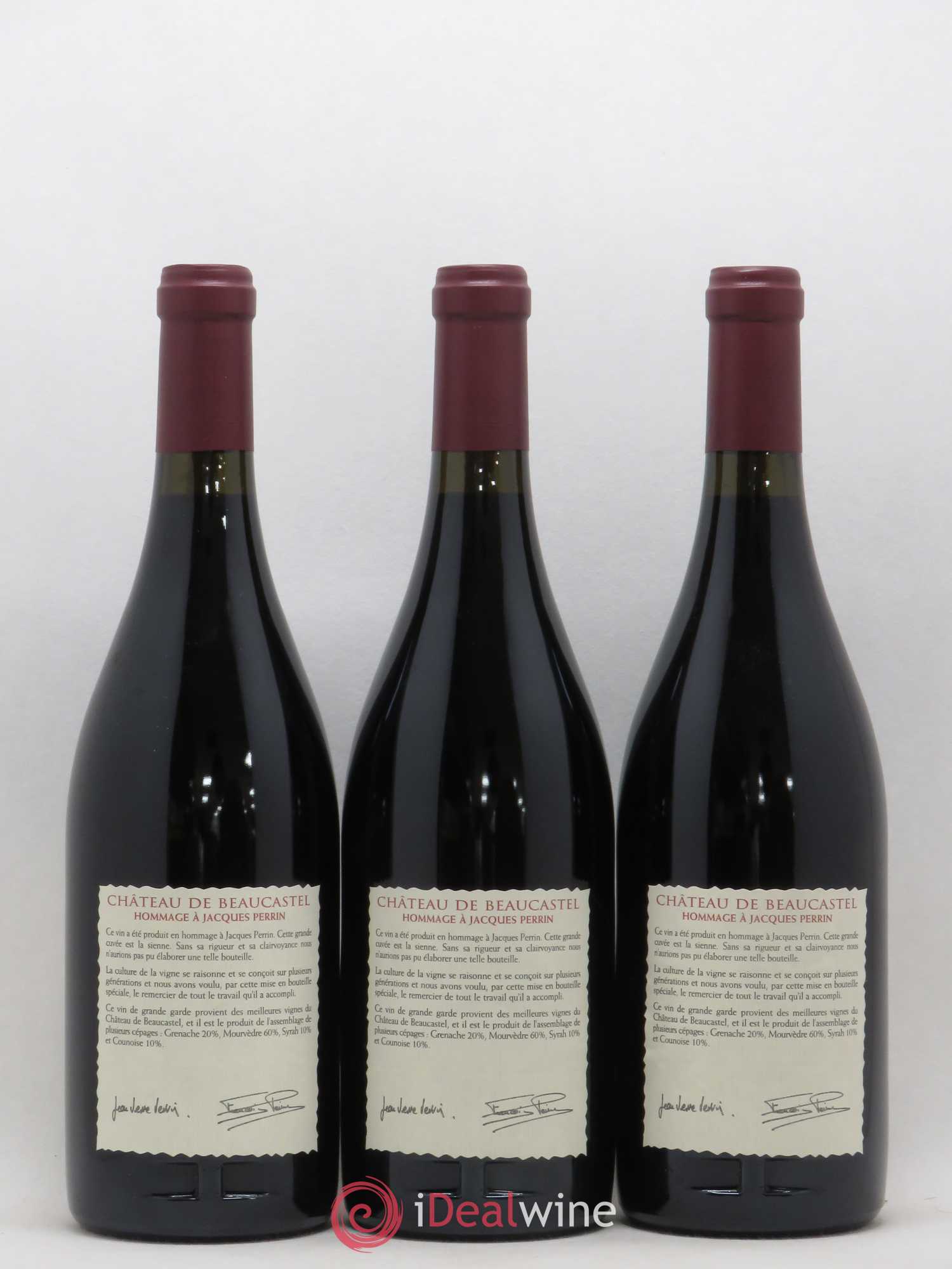 Châteauneuf-du-Pape Château de Beaucastel Hommage à Jacques Perrin Famille Perrin 2001 - Lot de 3 bouteilles - 1