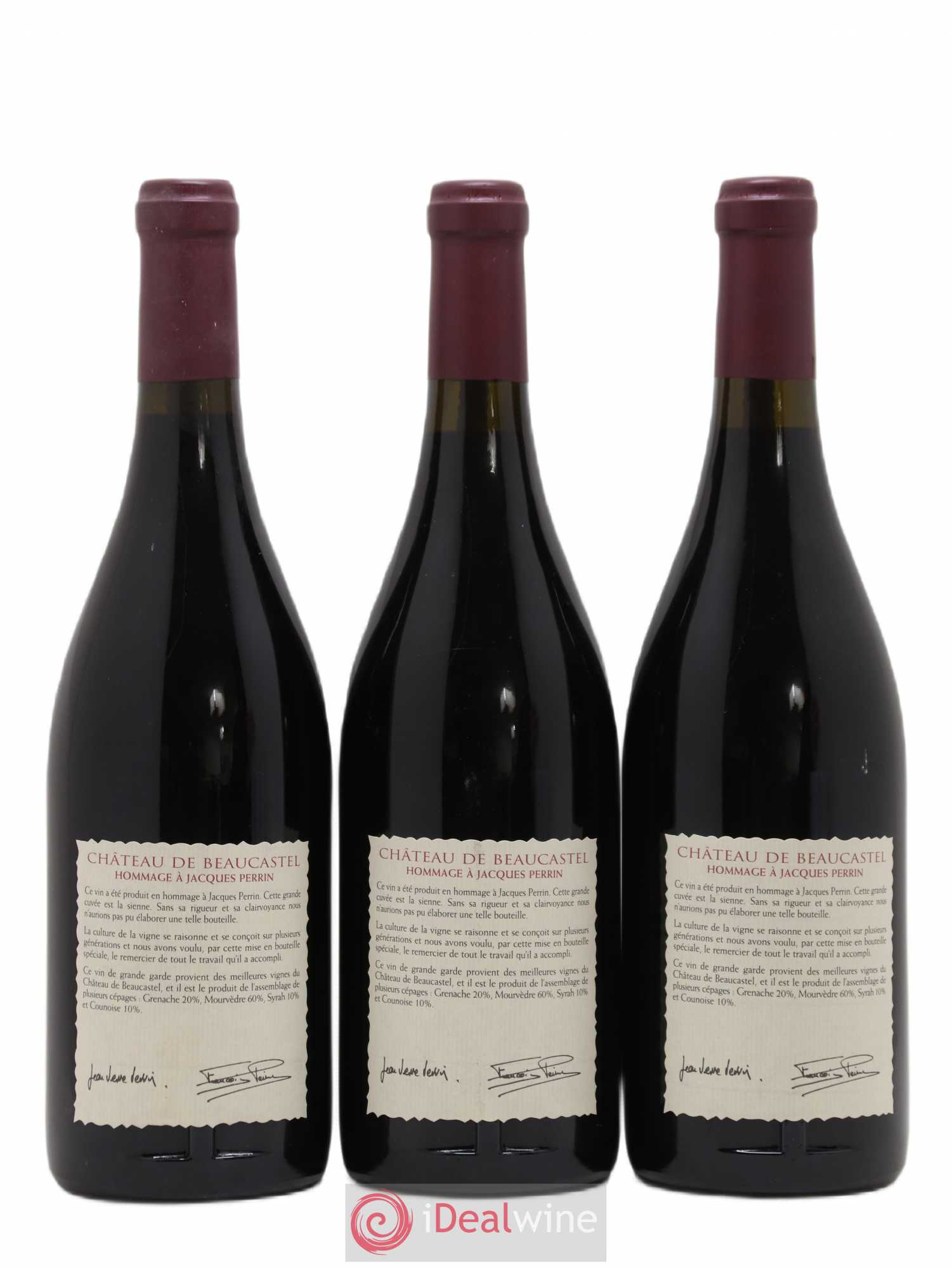 Châteauneuf-du-Pape Château de Beaucastel Hommage à Jacques Perrin Famille Perrin 1999 - Lot de 3 bouteilles - 1