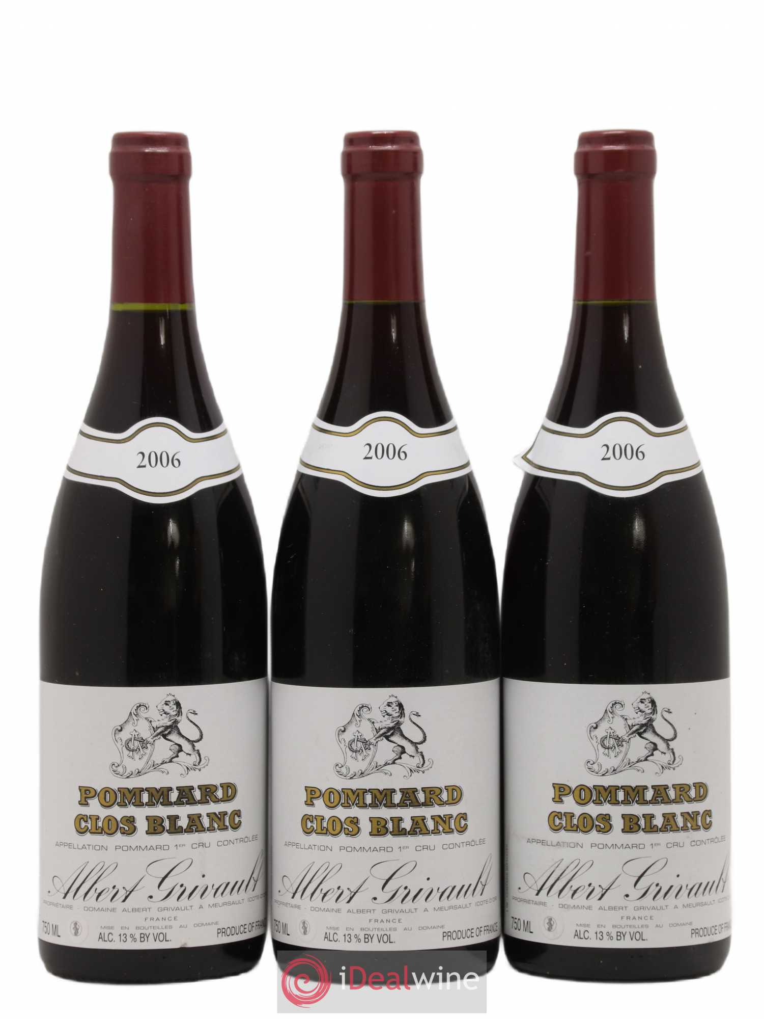 Pommard 1er Cru Clos Blanc Albert Grivault 2006 - Lot de 3 bouteilles - 0
