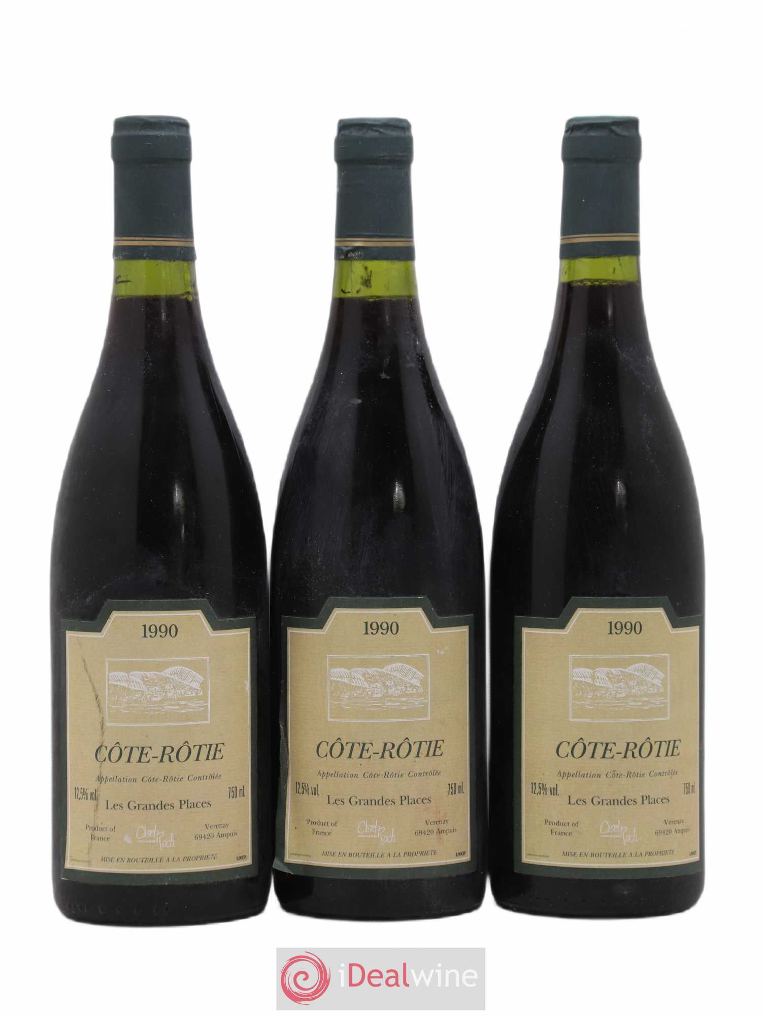 Côte-Rôtie Les Grandes Places Clusel-Roch 1990 - Lot de 3 bouteilles - 0