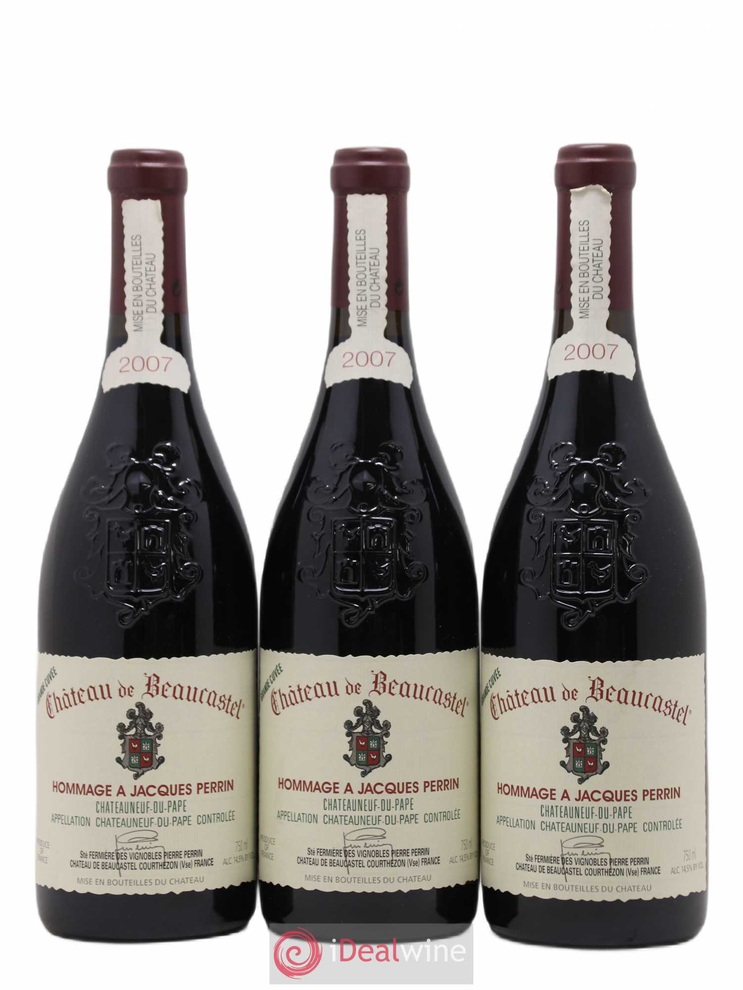 Châteauneuf-du-Pape Château de Beaucastel Hommage à Jacques Perrin Famille Perrin 2007 - Lot de 3 bouteilles - 0