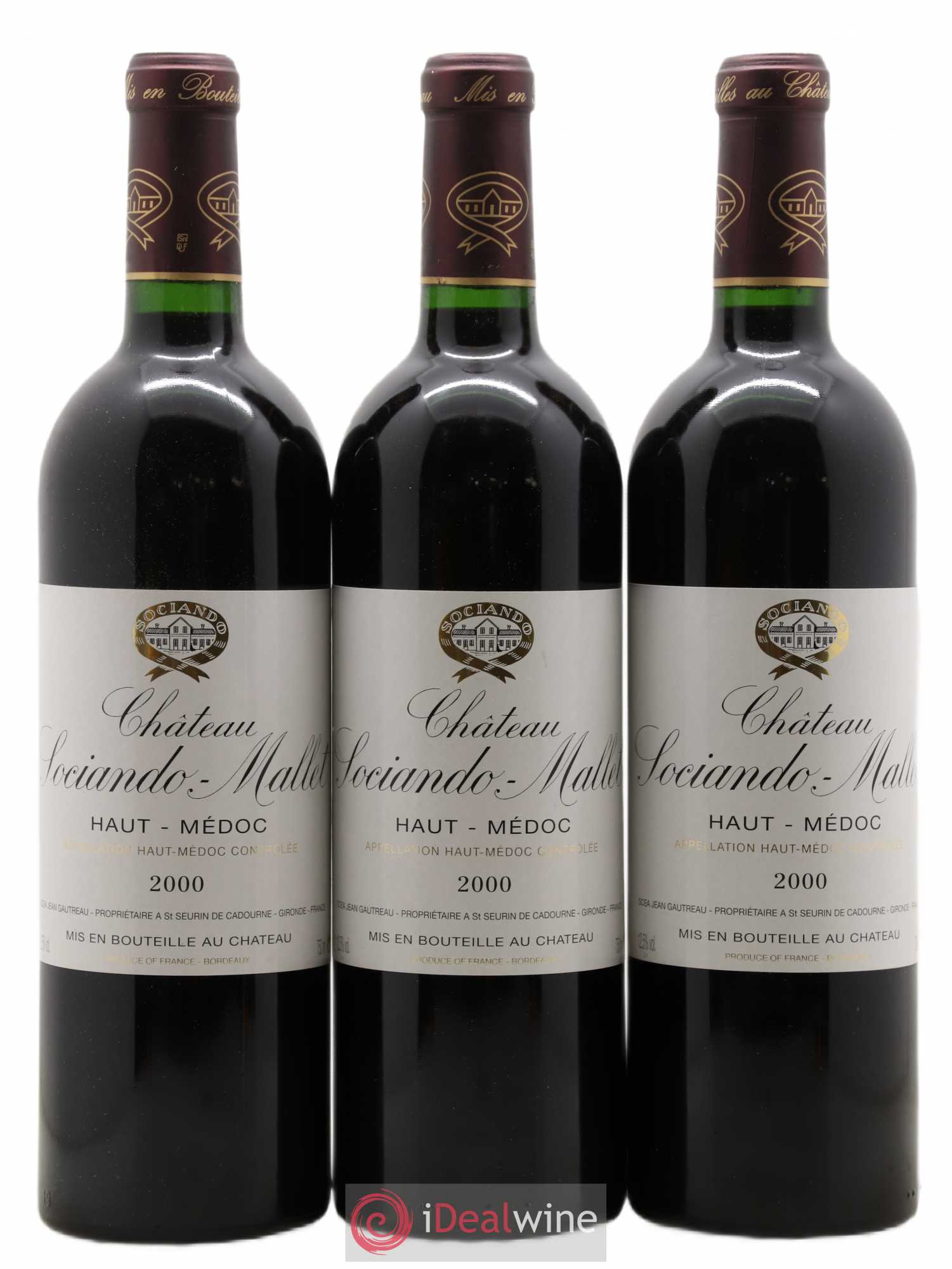 Château Sociando Mallet 2000 - Lot de 3 bouteilles - 0