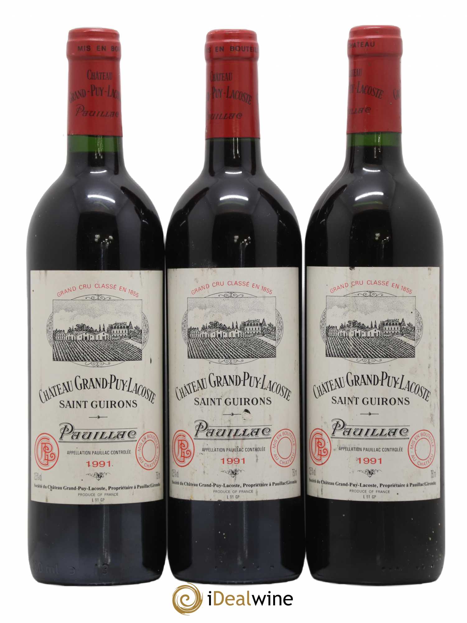 Château Grand Puy Lacoste 5ème Grand Cru Classé 1991 - Lot de 3 bouteilles - 0