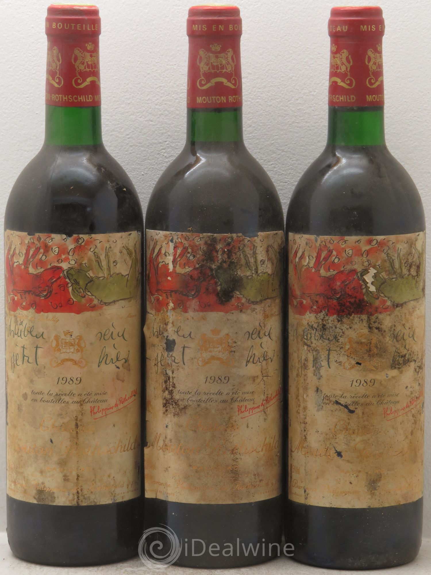 Château Mouton Rothschild 1er Grand Cru Classé 1989 - Lot de 3 bouteilles - 0