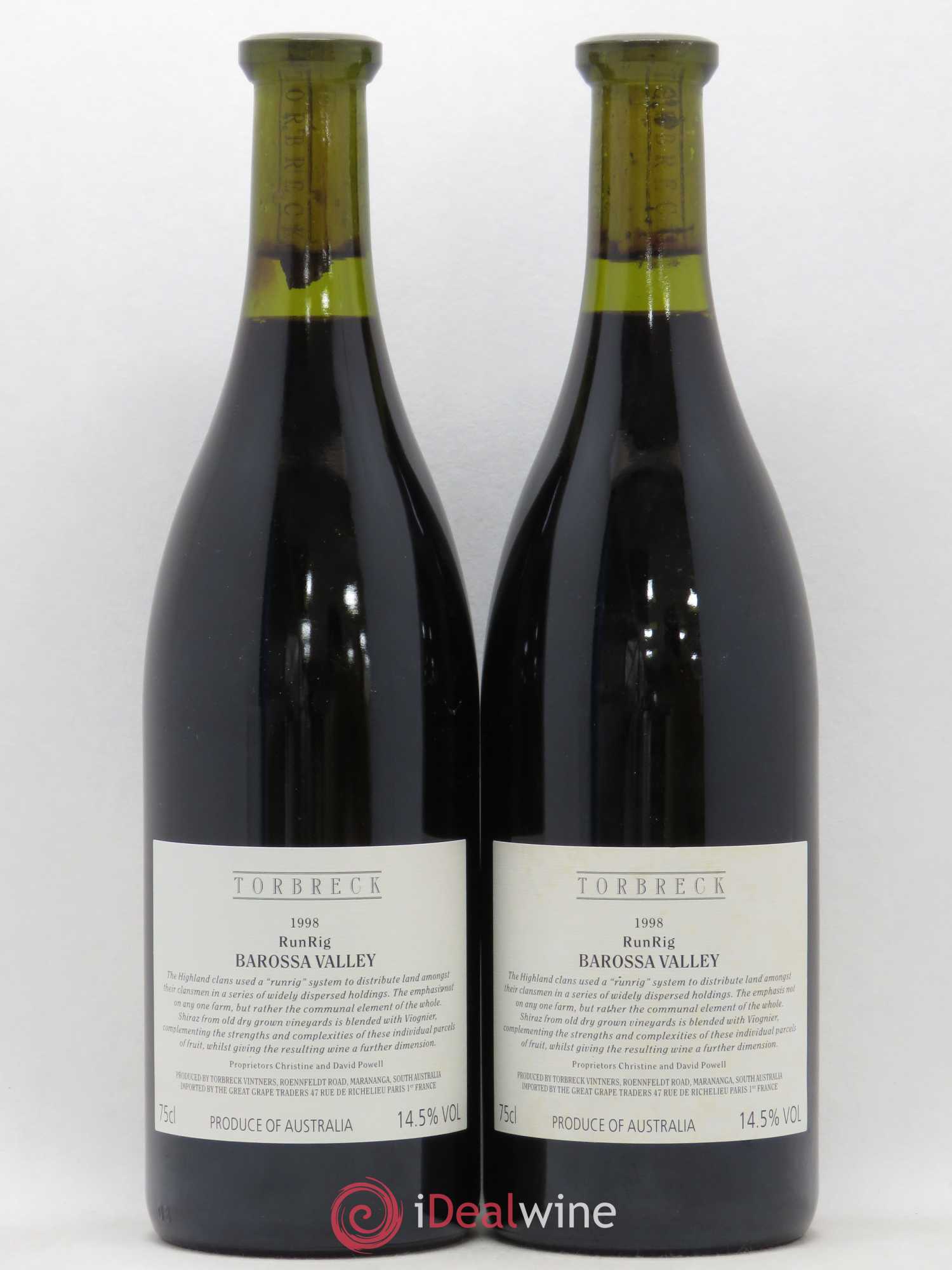 Australie Barossa Valley Run Rig Torbreck 1998 - Lot de 2 bouteilles - 1