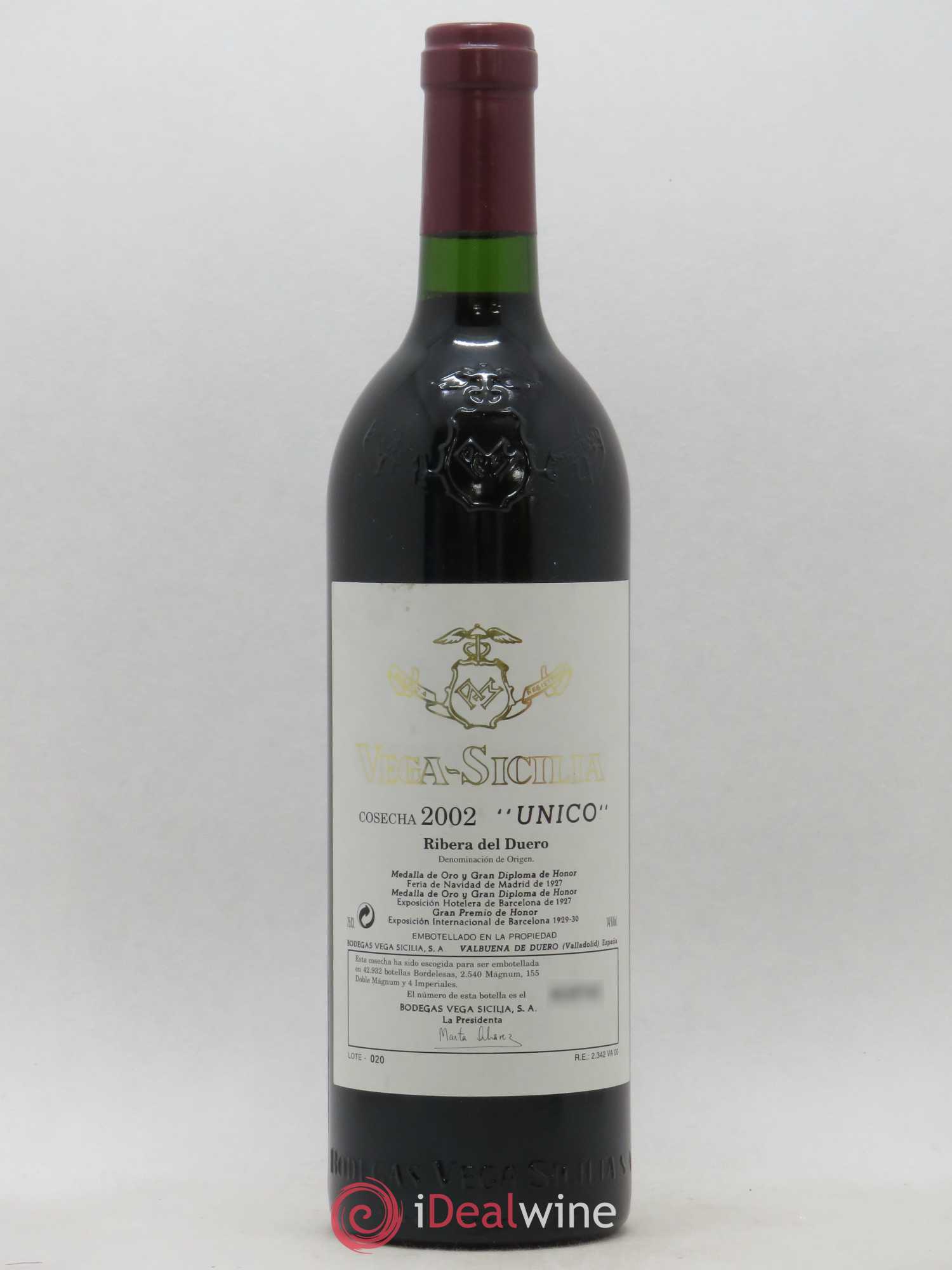 Ribera Del Duero DO Vega Sicilia Unico Famille Alvarez 2002 - Lot de 1 bouteille - 0