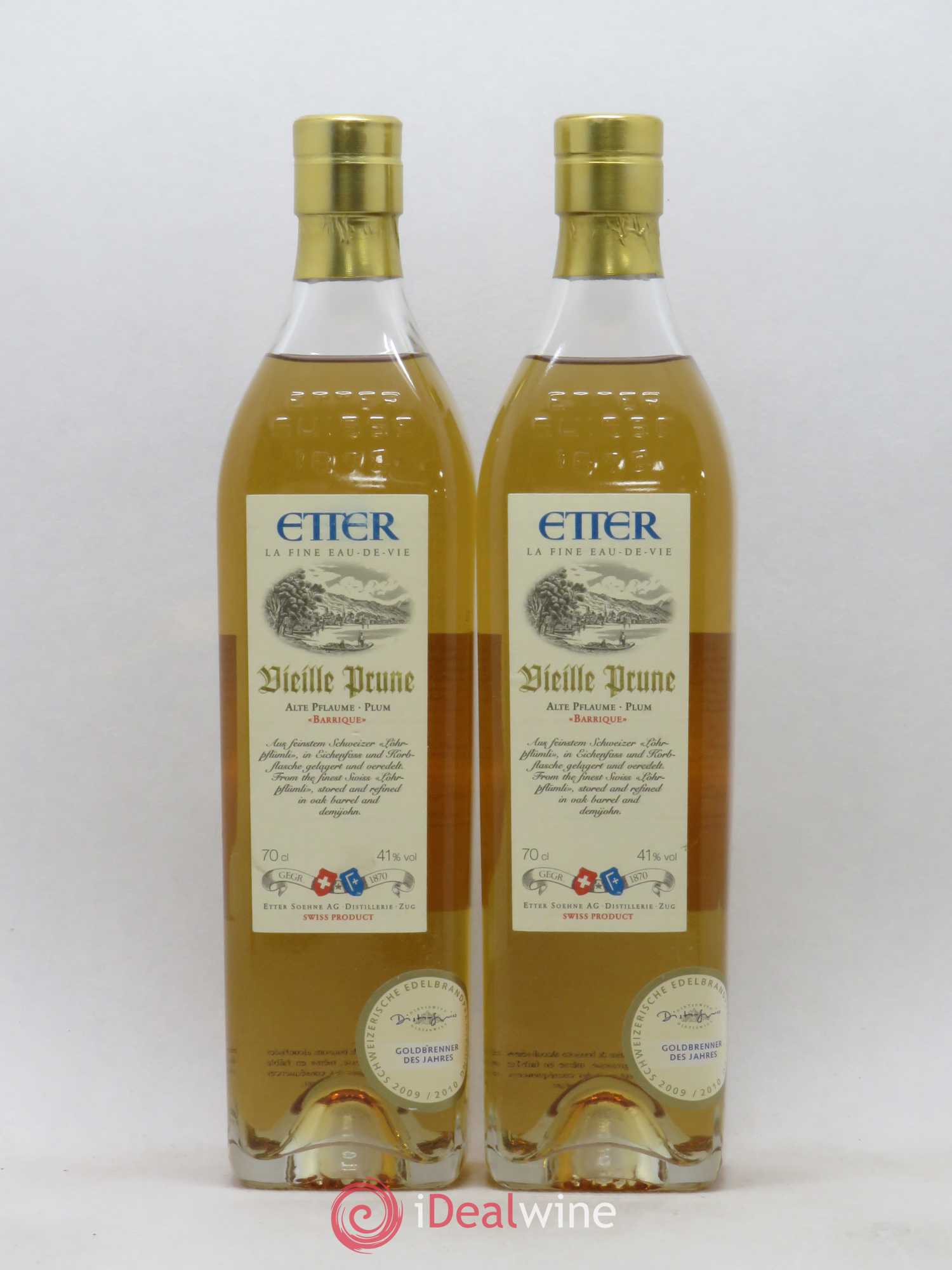 Alcools divers Suisse Vieille Prune Barrique Etter - Lotto di 2 bottiglie - 0