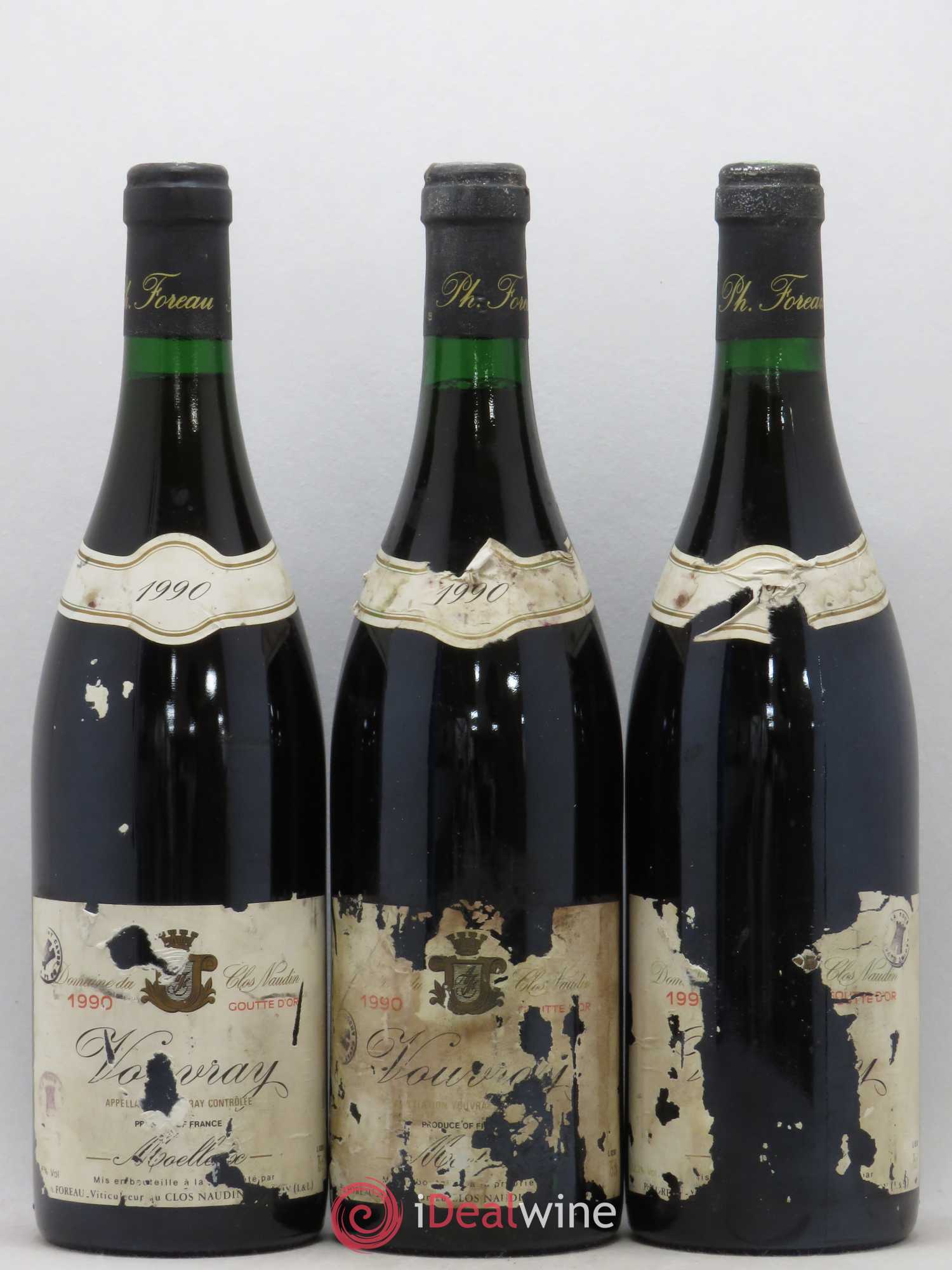 Vouvray Goutte d'Or Clos Naudin - Philippe Foreau (senza prezzo di riserva) 1990 - Lotto di 3 bottiglie - 0