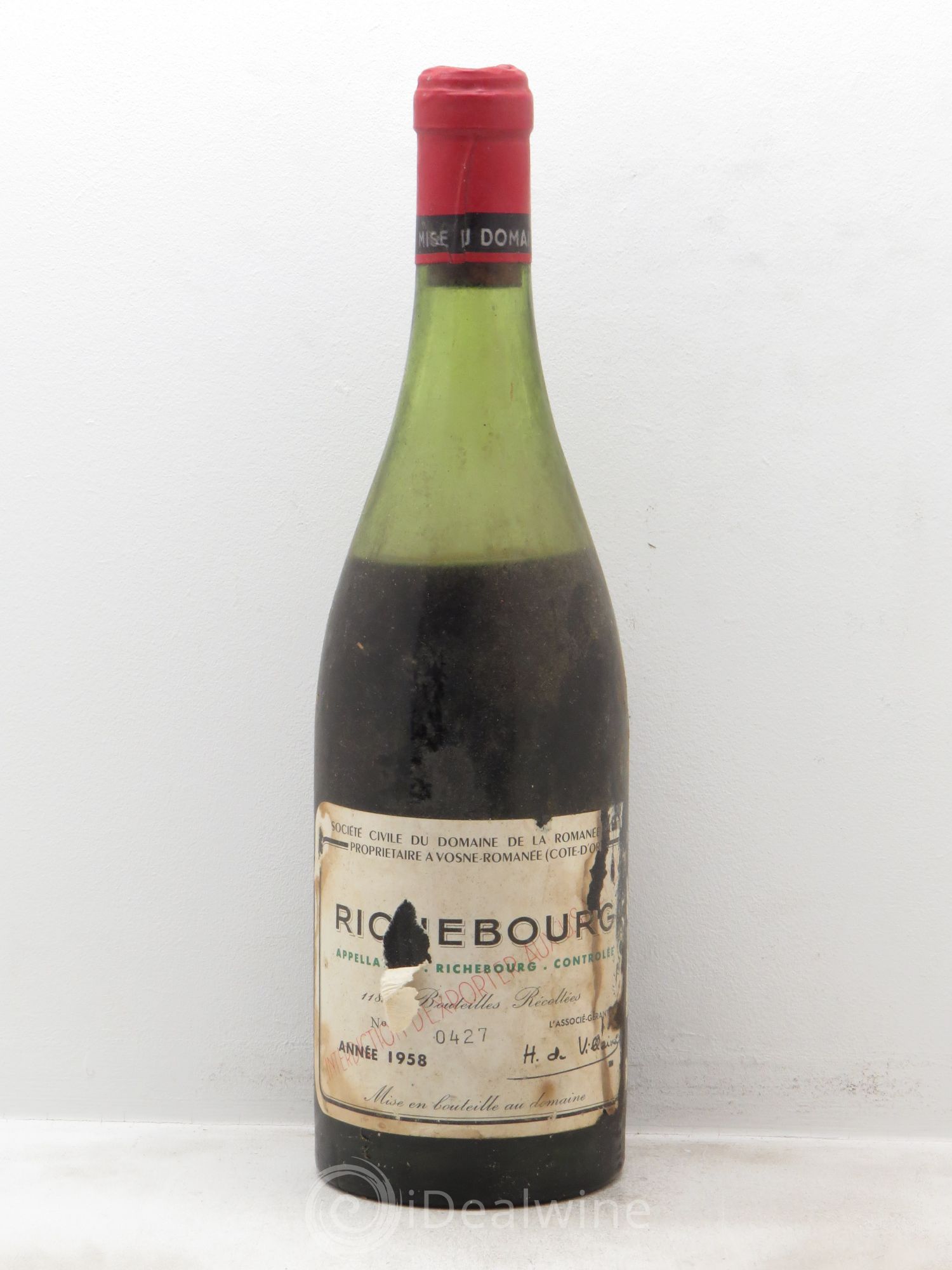 Richebourg Grand Cru Domaine de la Romanée-Conti 1958 - Lot de 1 bouteille - 0