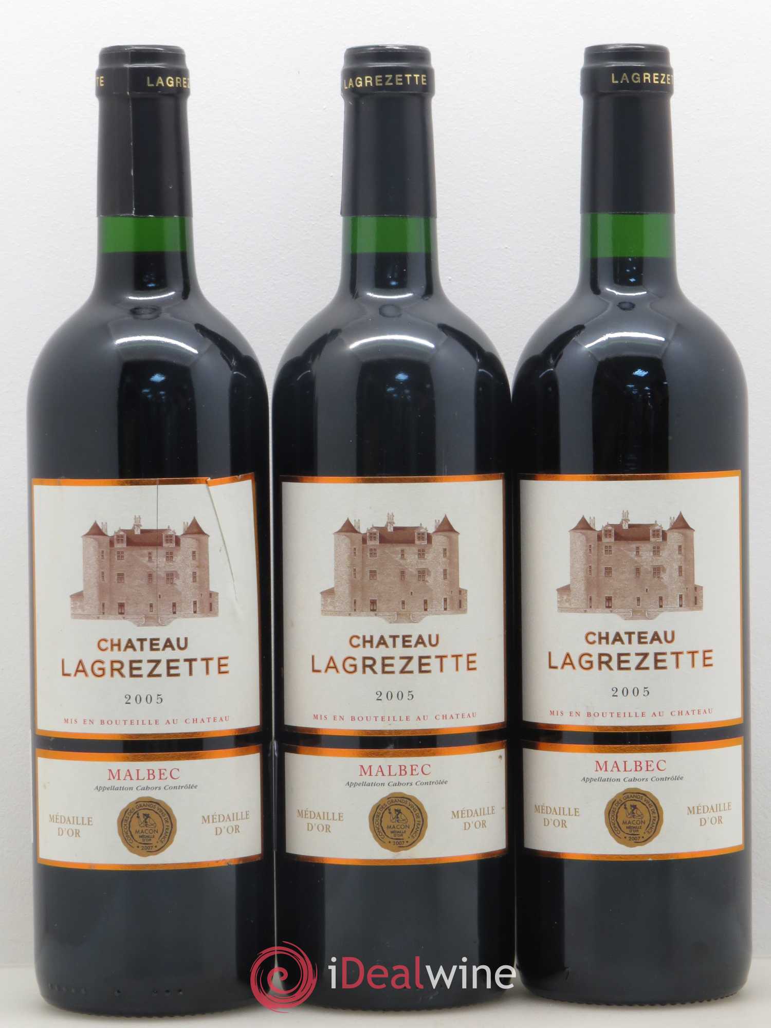 Cahors Château Lagrezette Alain Dominique Perrin 2005 - Lot de 3 bouteilles - 0