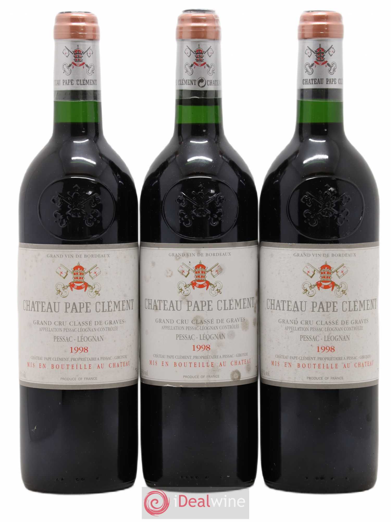 Château Pape Clément Cru Classé de Graves 1998 - Lot de 3 bouteilles - 0