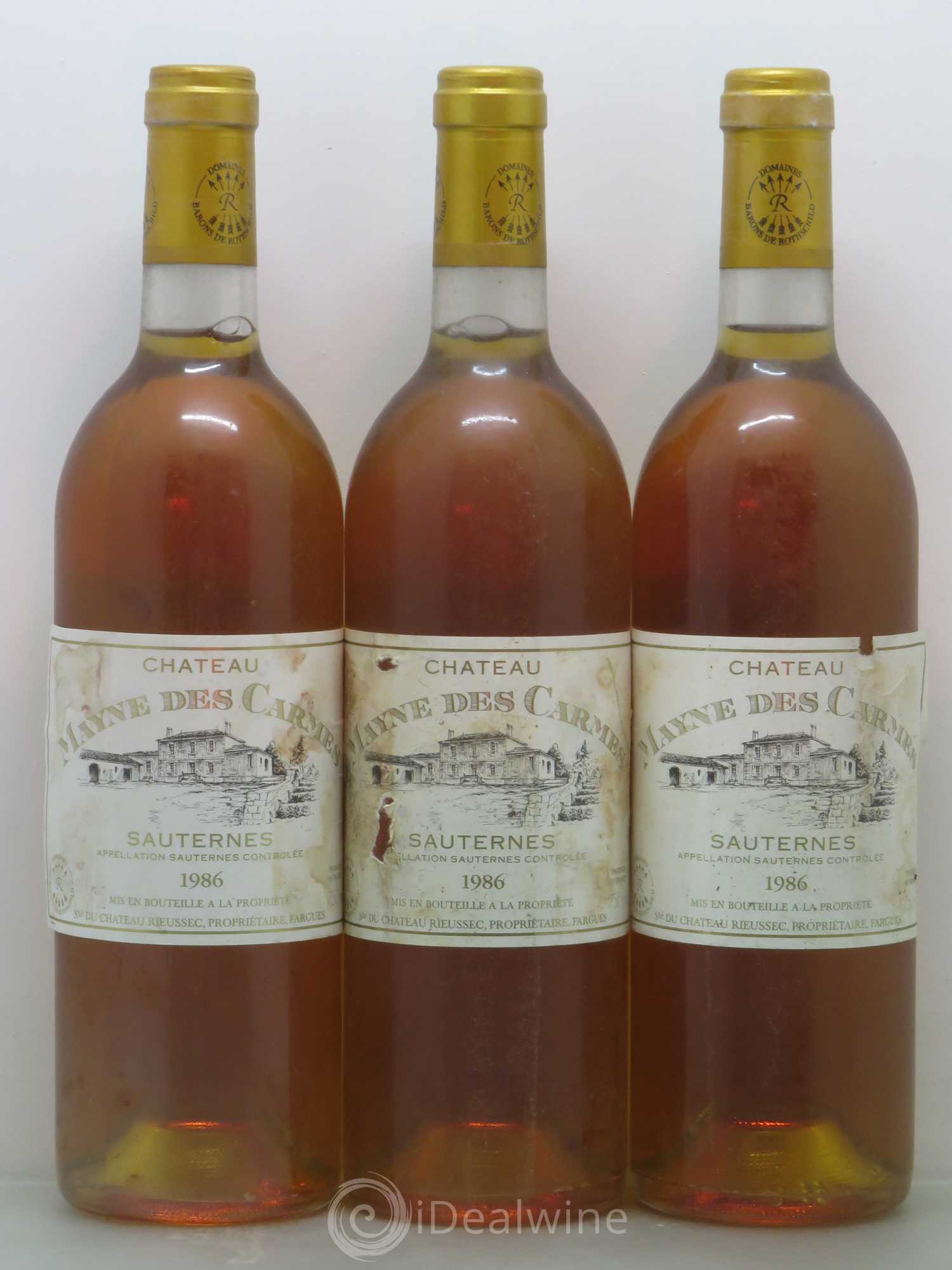 Bordeaux Château Mayne des Carmes 1986 - Lot de 3 bouteilles - 0