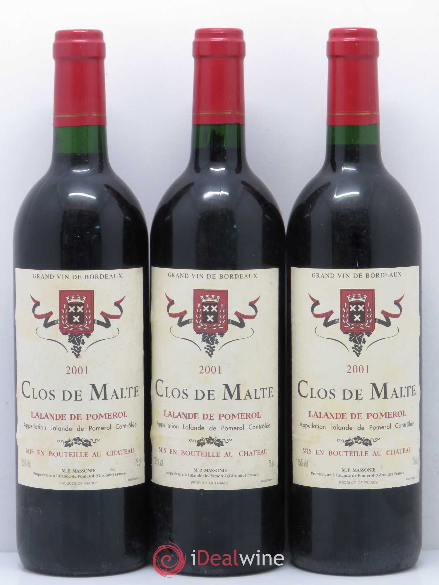 Bordeaux Clos de Malte Lalande de pomerol (no reserve) 2001 - Lot of 3 bottles - 0