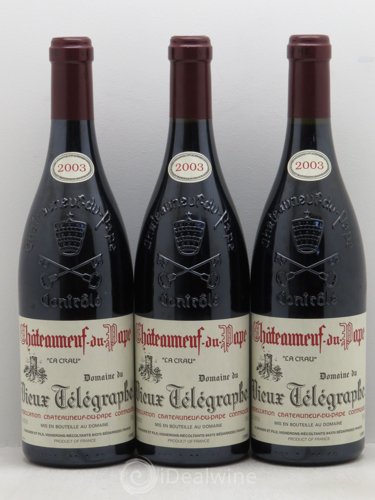 Châteauneuf-du-Pape Vieux Télégraphe (Domaine du) Vignobles Brunier 2003 - Lotto di 3 bottiglie - 0