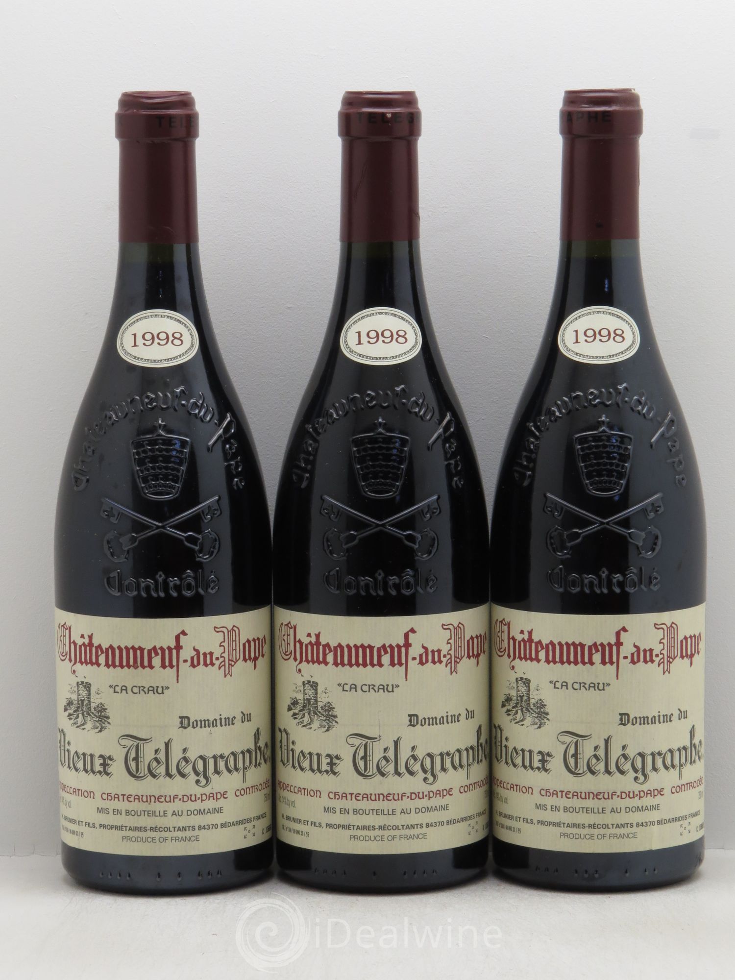 Châteauneuf-du-Pape Vieux Télégraphe (Domaine du) Vignobles Brunier 1998 - Lot de 3 bouteilles - 0