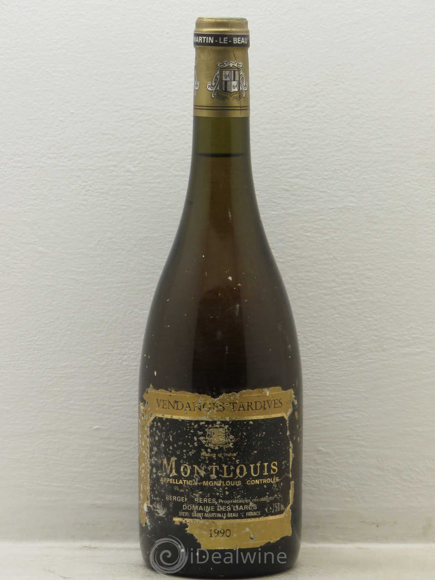 Montlouis-sur-Loire Vendanges Tardives Domaine des Liards Maison Berger (sans prix de réserve) 1990 - Lotto di 6 bottiglie - 0