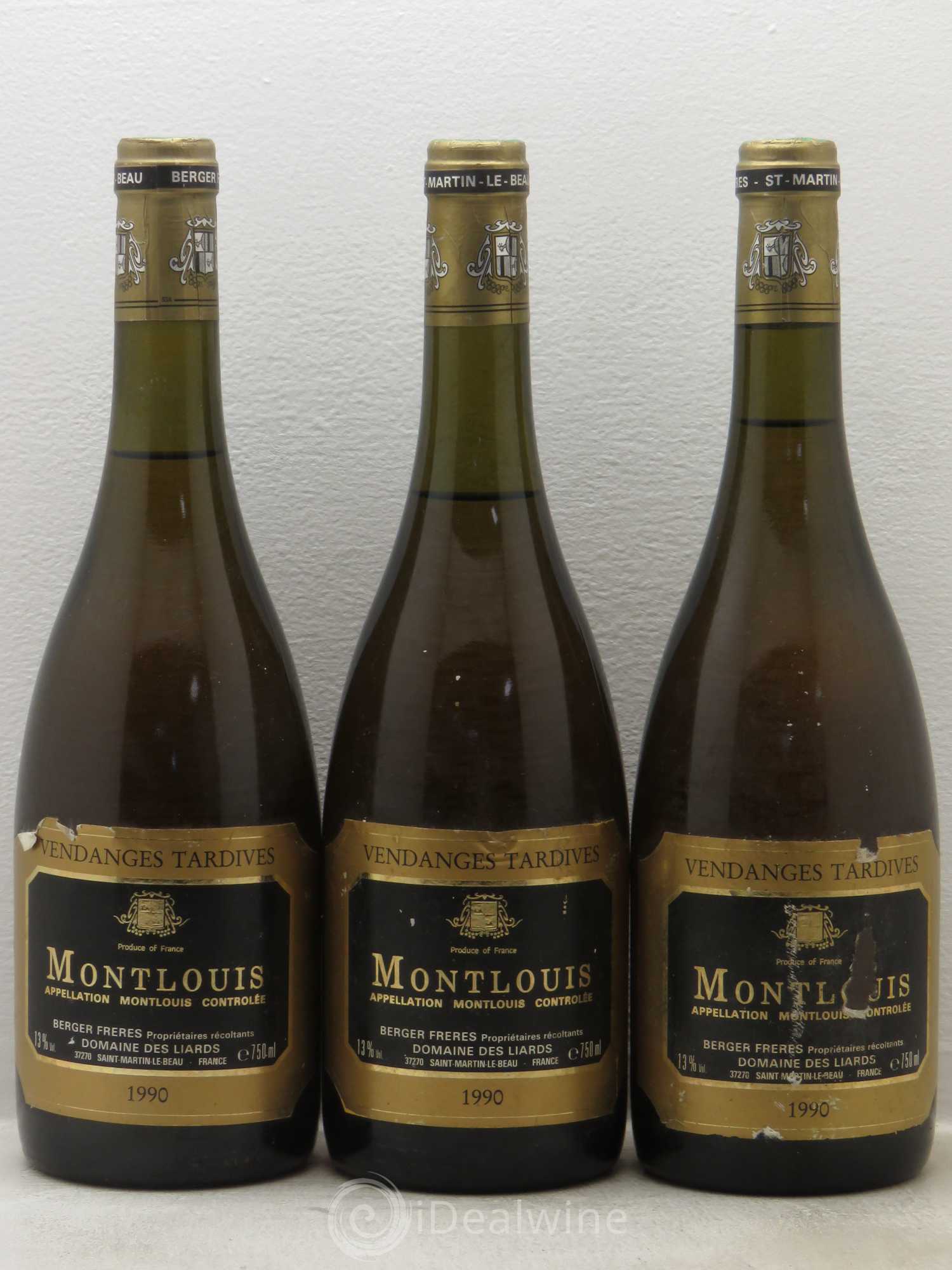 Montlouis-sur-Loire Vendanges Tardives Domaine des Liards Maison Berger 1990 - Lotto di 3 bottiglie - 0