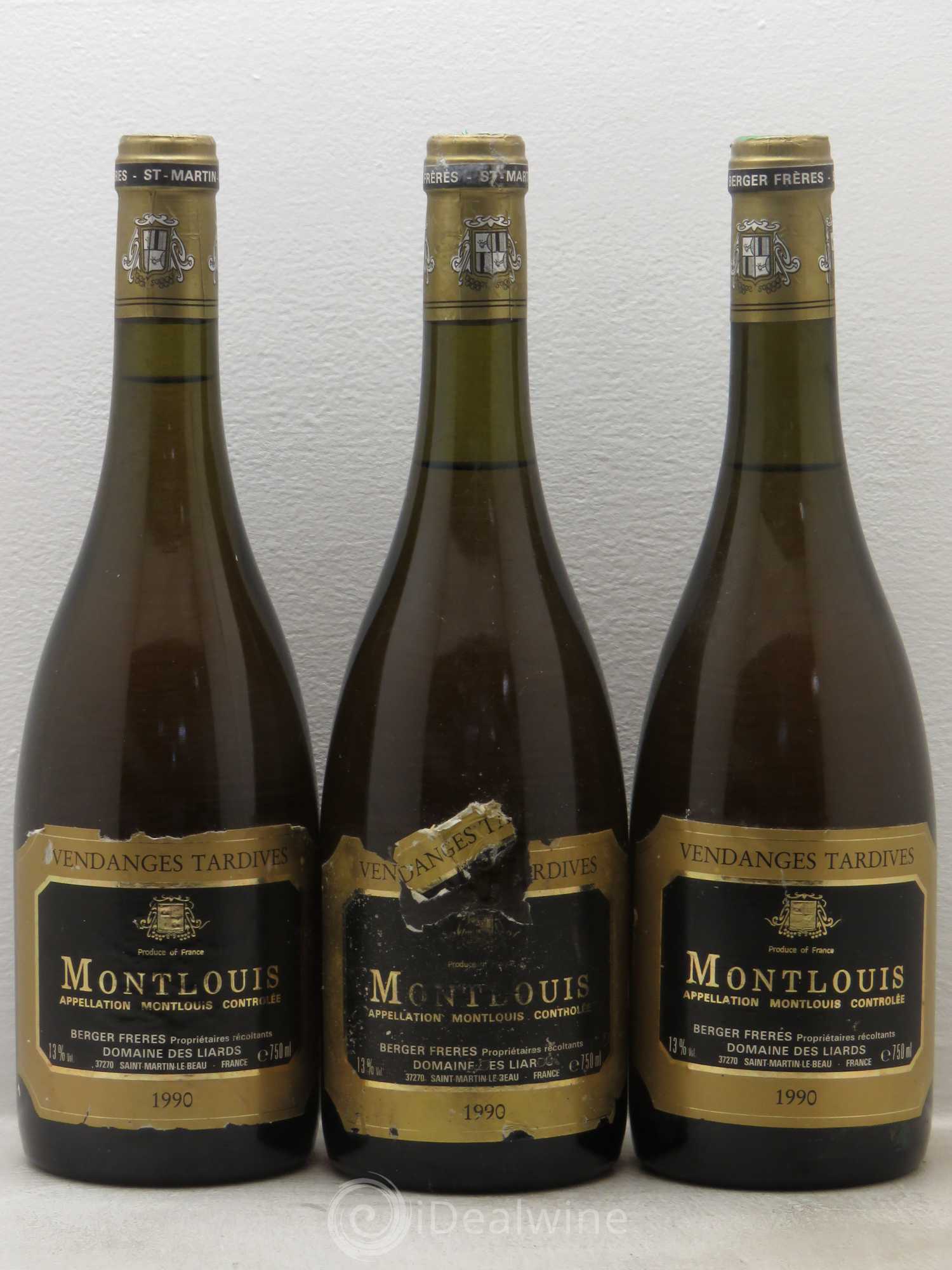 Montlouis-sur-Loire Vendanges Tardives Domaine des Liards Maison Berger (sans prix de réserve) 1990 - Lotto di 3 bottiglie - 0