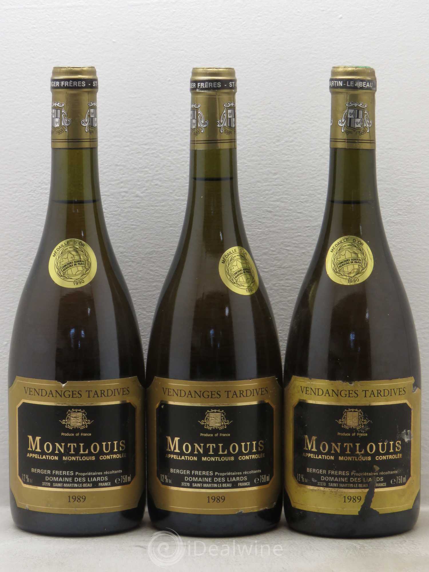 Montlouis-sur-Loire Vendanges Tardives Domaine des Liards Maison Berger 1989 - Lotto di 3 bottiglie - 0
