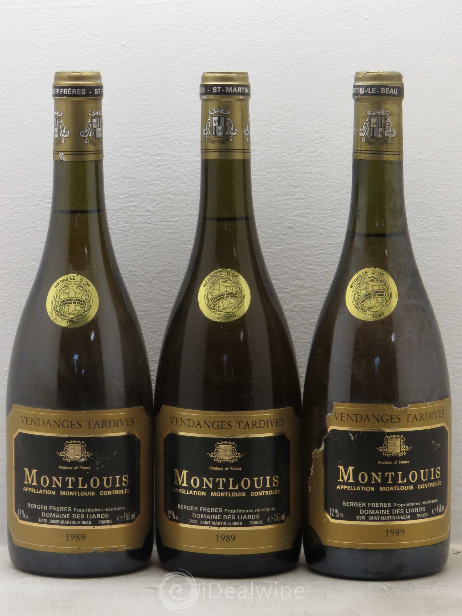 Montlouis-sur-Loire Vendanges Tardives Domaine des Liards Maison Berger 1989 - Lotto di 3 bottiglie - 0