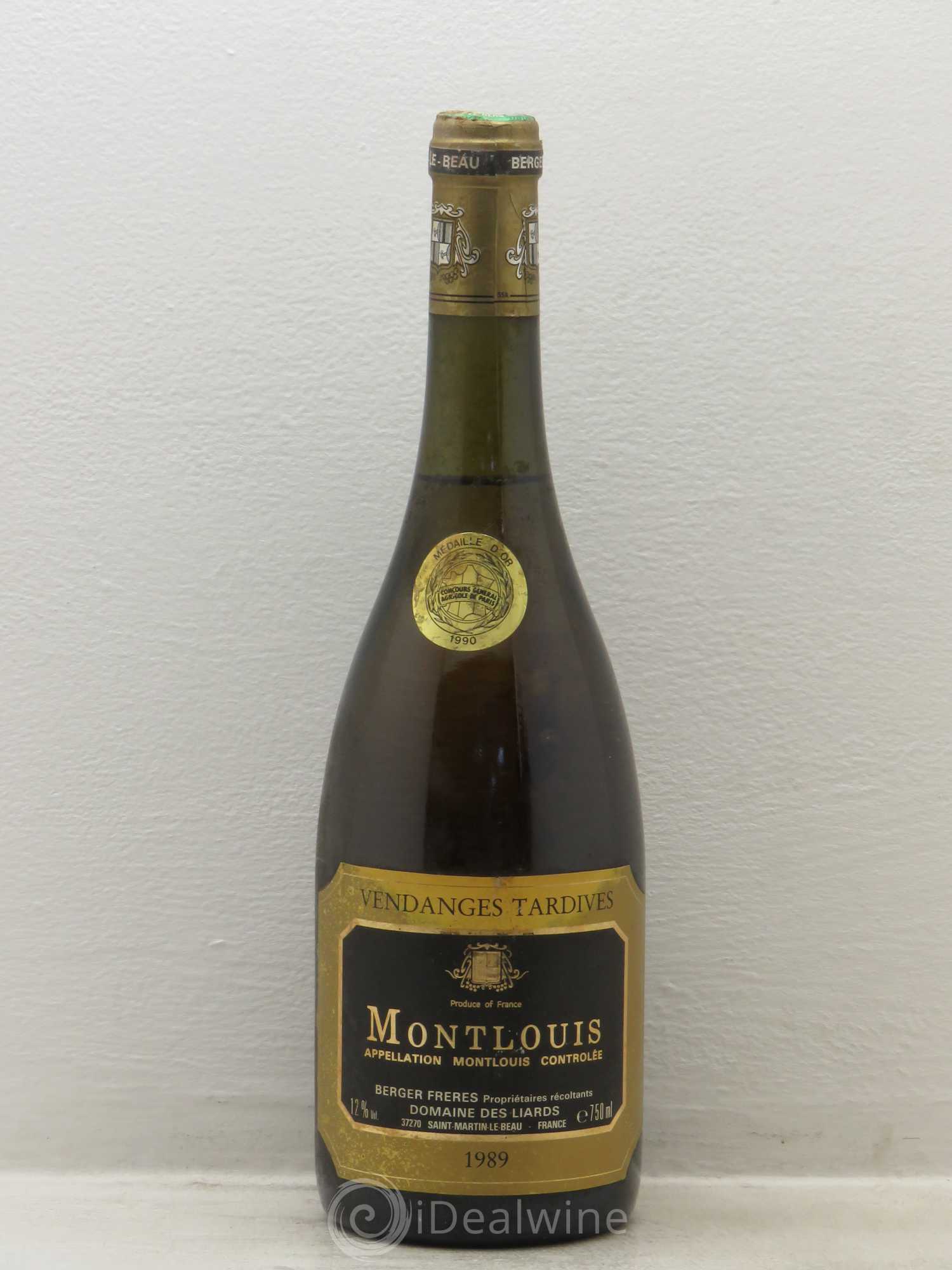 Montlouis-sur-Loire Vendanges Tardives Domaine des Liards Maison Berger (sans prix de réserve) 1989 - Lotto di 6 bottiglie - 0