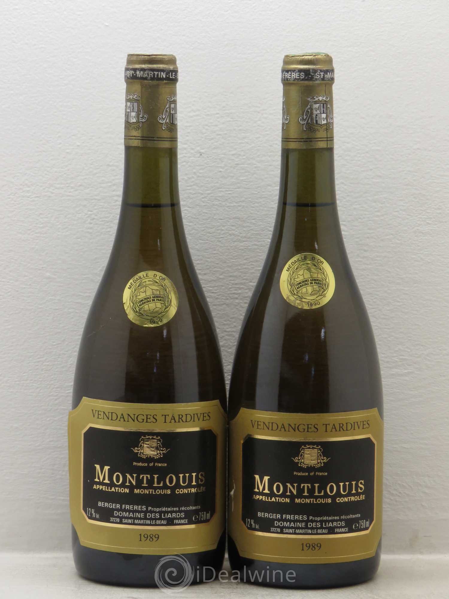 Montlouis-sur-Loire Vendanges Tardives Domaine des Liards Maison Berger 1989 - Posten von 2 Flaschen - 0