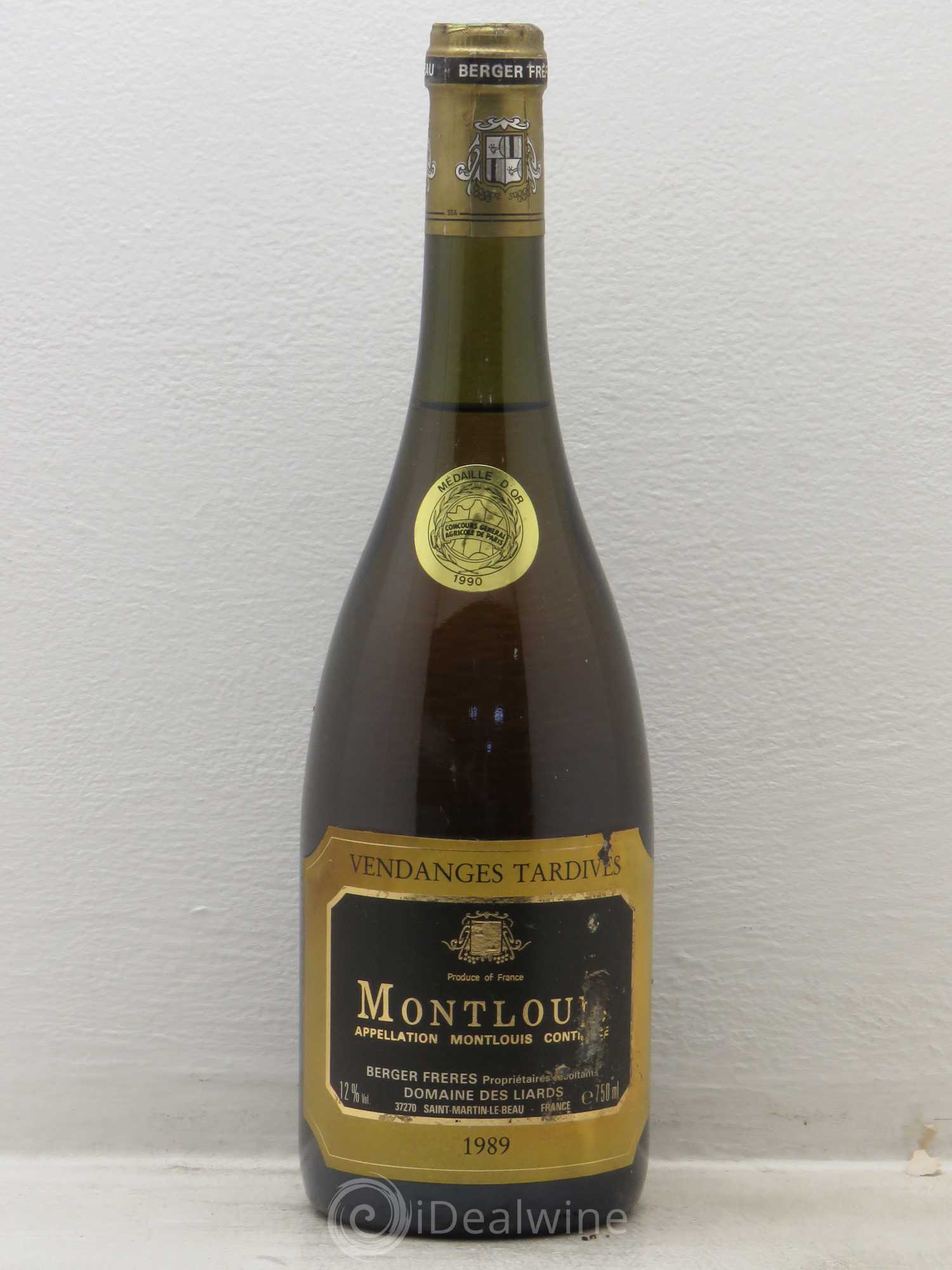 Montlouis-sur-Loire Vendanges Tardives Domaine des Liards Maison Berger (sans prix de réserve) 1989 - Lotto di 6 bottiglie - 0