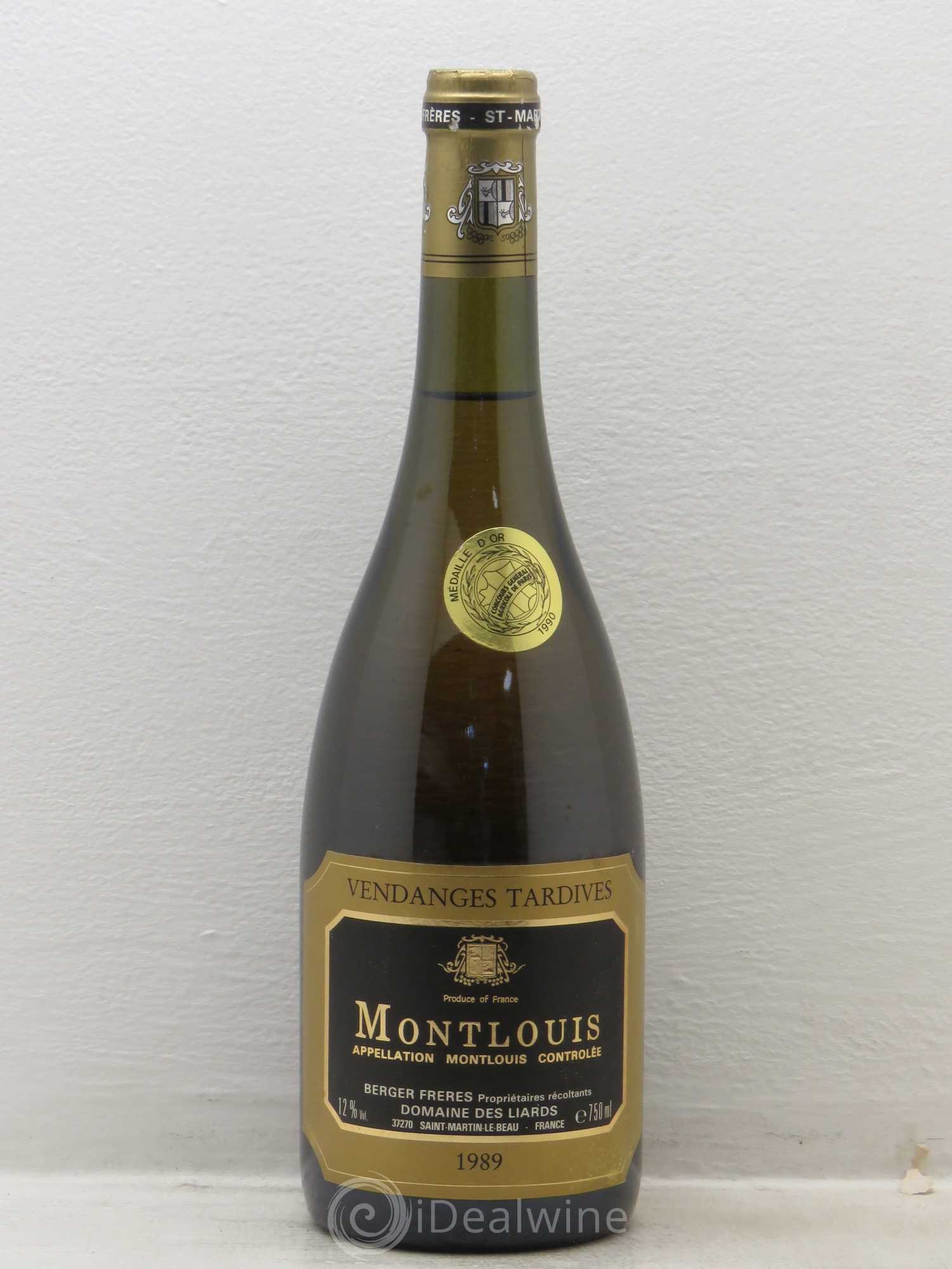 Montlouis-sur-Loire Vendanges Tardives Domaine des Liards Maison Berger (sans prix de réserve) 1989 - Lotto di 1 bottiglia - 0