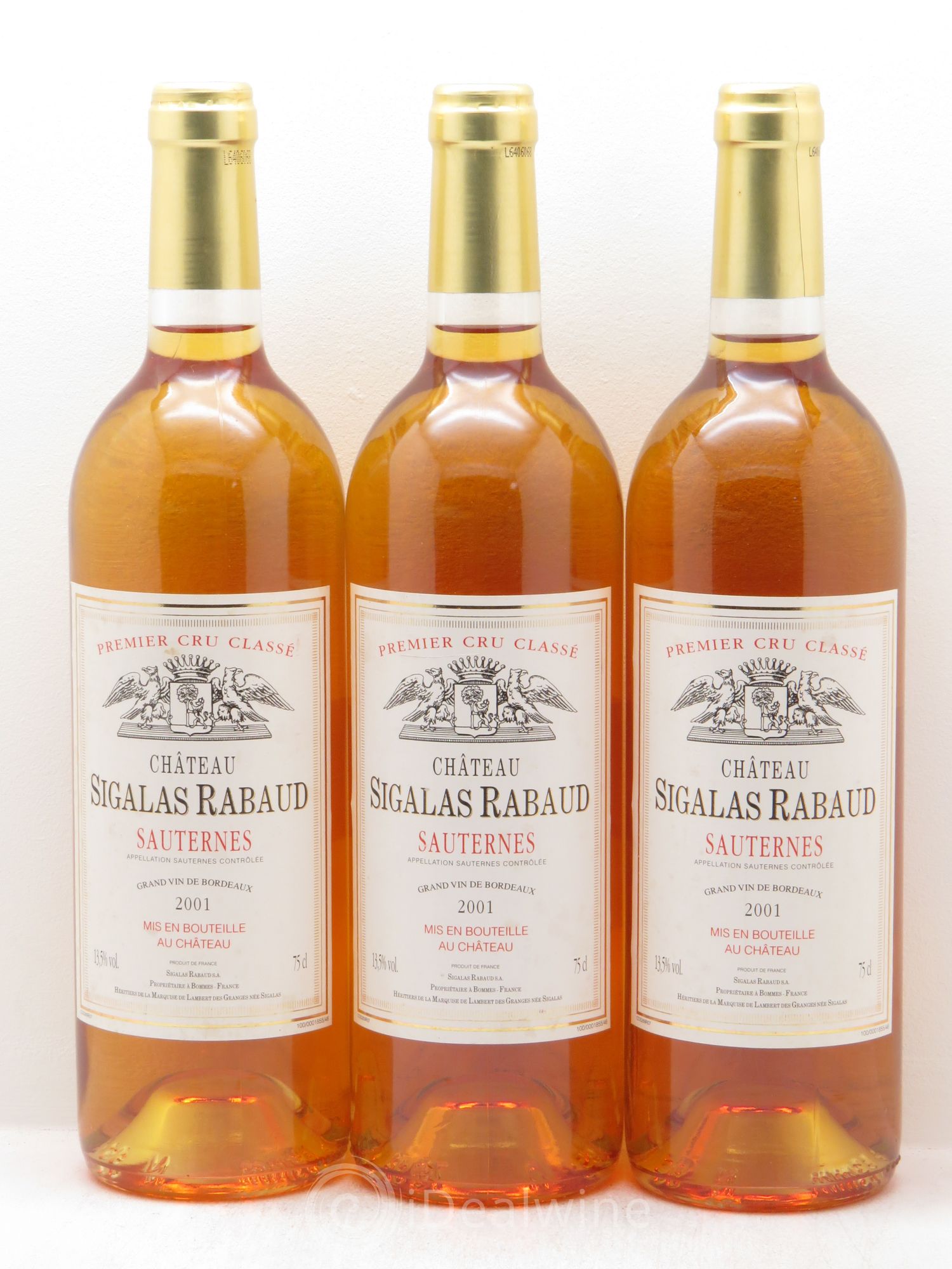 Château Sigalas Rabaud 1er Grand Cru Classé 2001 - Lotto di 3 bottiglie - 0