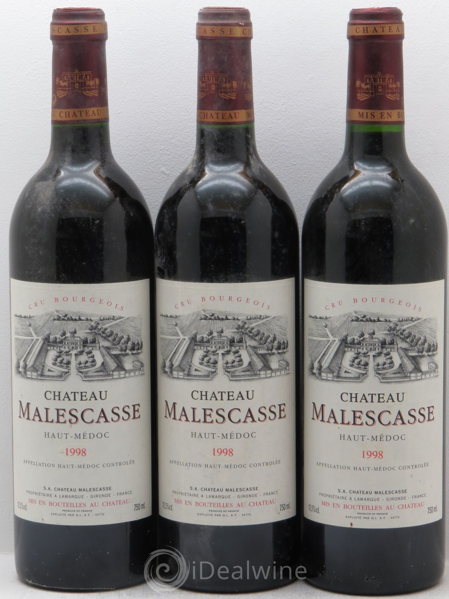 Château Malescasse Cru Bourgeois Exceptionnel null 1998 - Lot of 3 bottles - 0