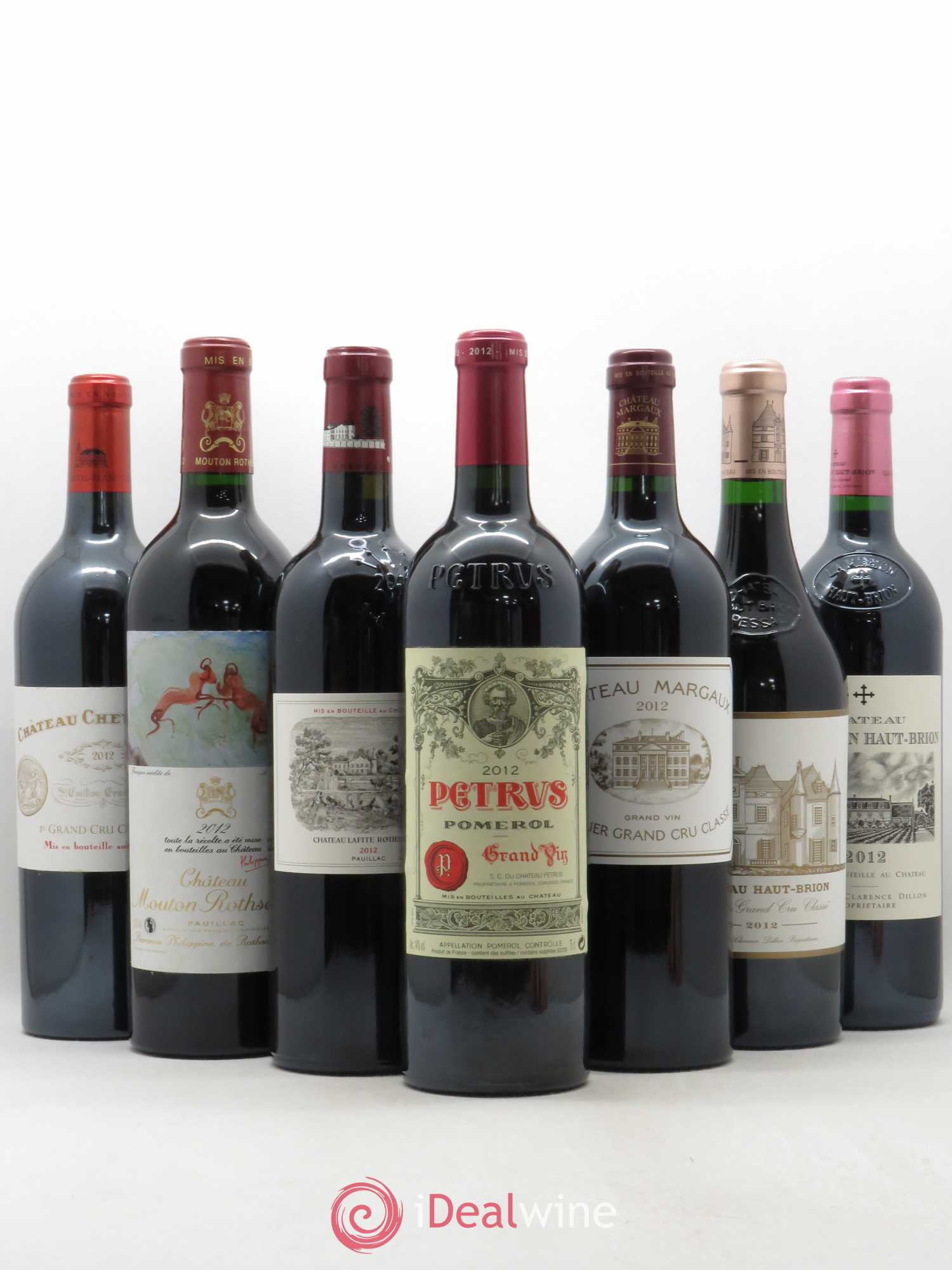Caisse Collection Duclot 2012 1 Petrus, 1 Lafite Rothschild, 1 Mouton Rothschild, 1 Margaux, 1 Haut-Brion, 1 La Mission Haut-Brion, 1 Cheval Blanc 2012 - Posten von 7 Flaschen - 0