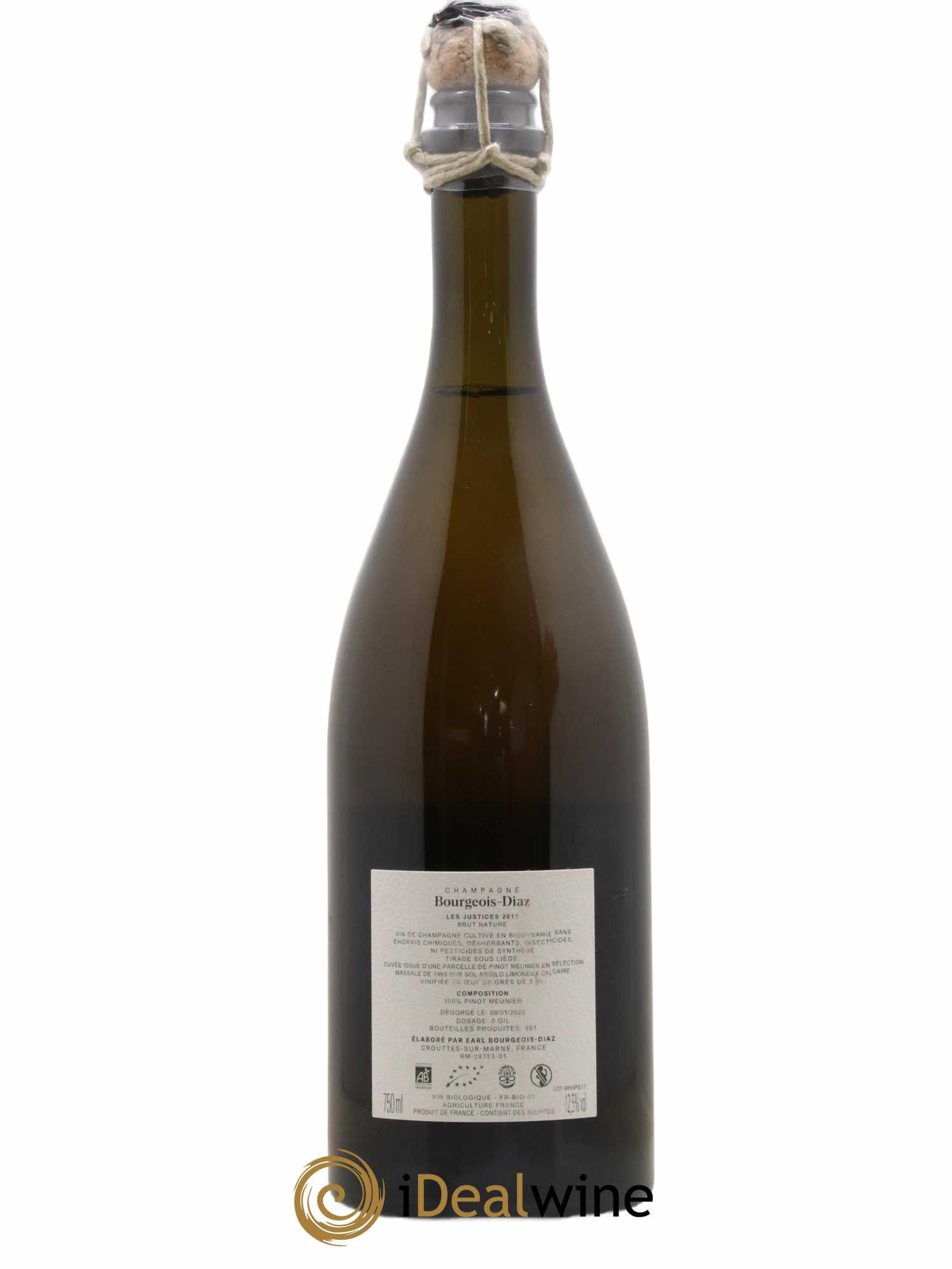 Champagne Les Justices Bourgeois Diaz 2017 - Lot de 1 bouteille - 1